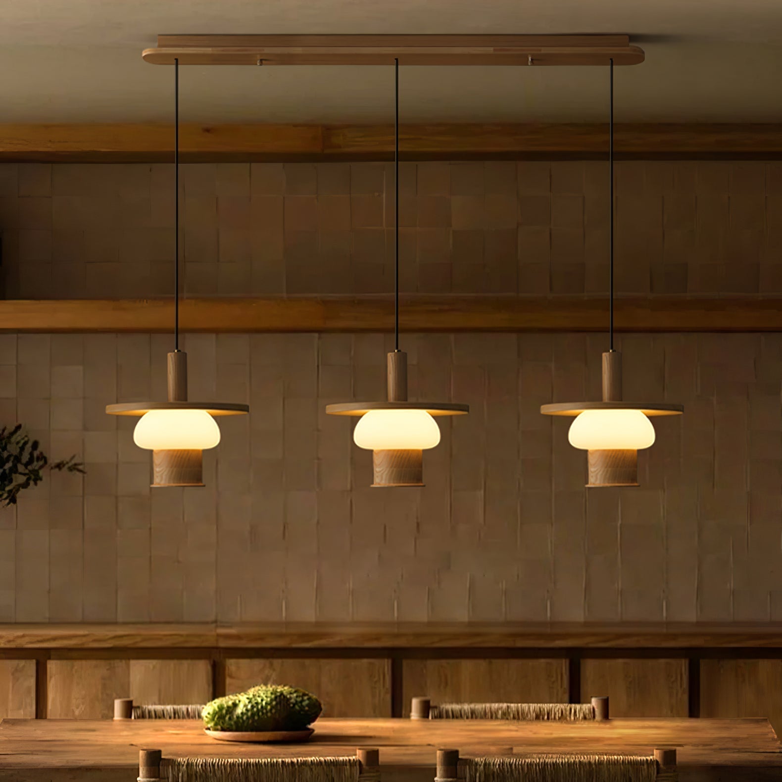 Zephaan Traditional Art Classic Glass Wood Pendant Light - Lamp Outdoor