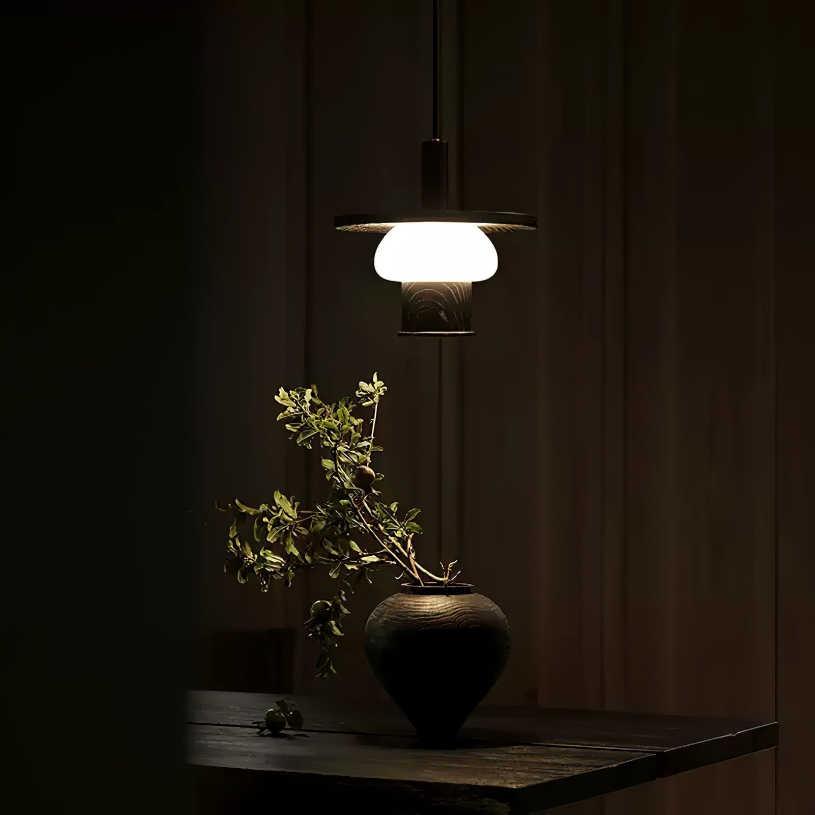 Zephaan Traditional Art Classic Glass Wood Pendant Light - Lamp Outdoor
