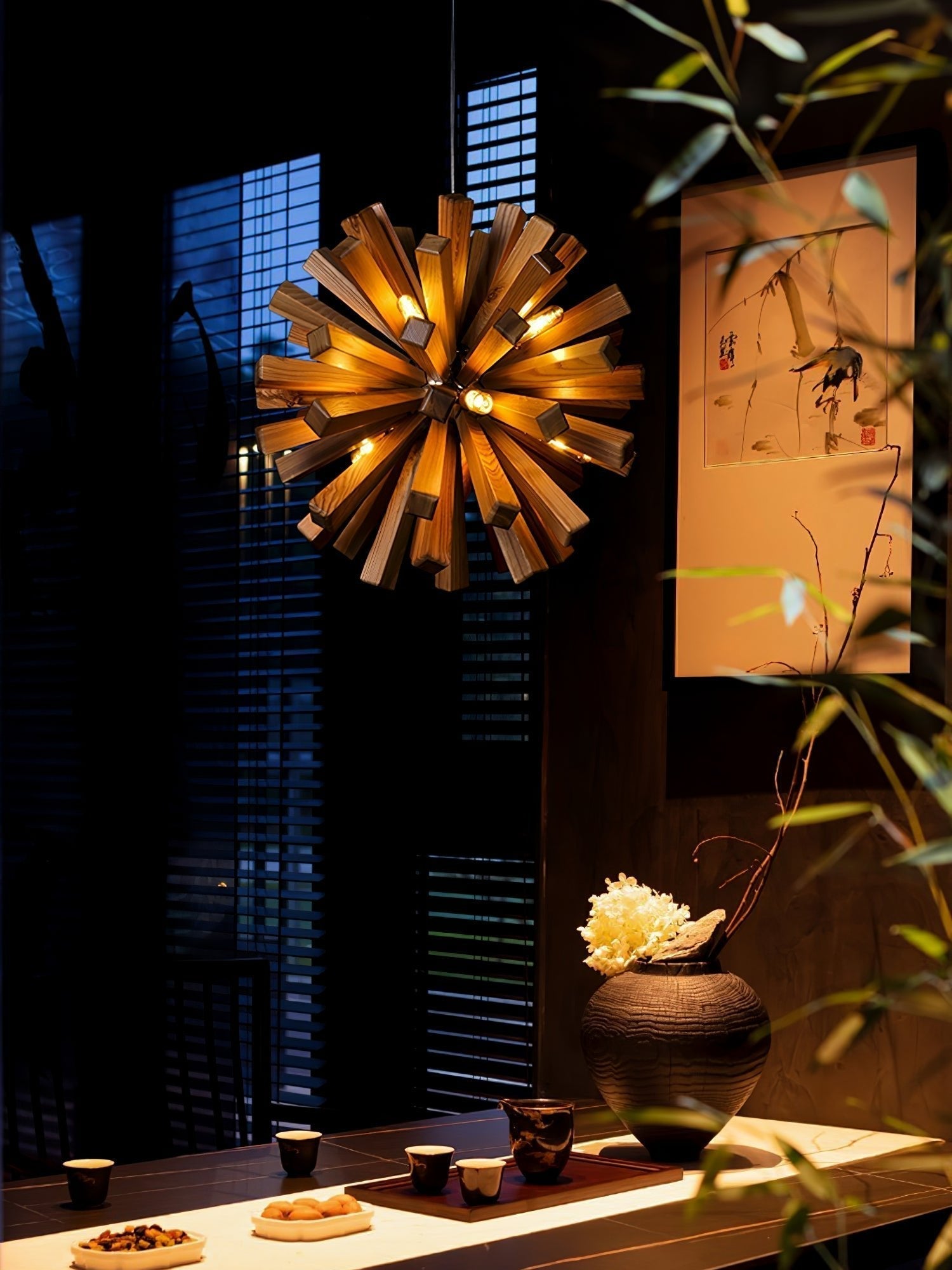 Nova Premium Nordic Art Burst Wood Metal Chandelier - Lamp Outdoor
