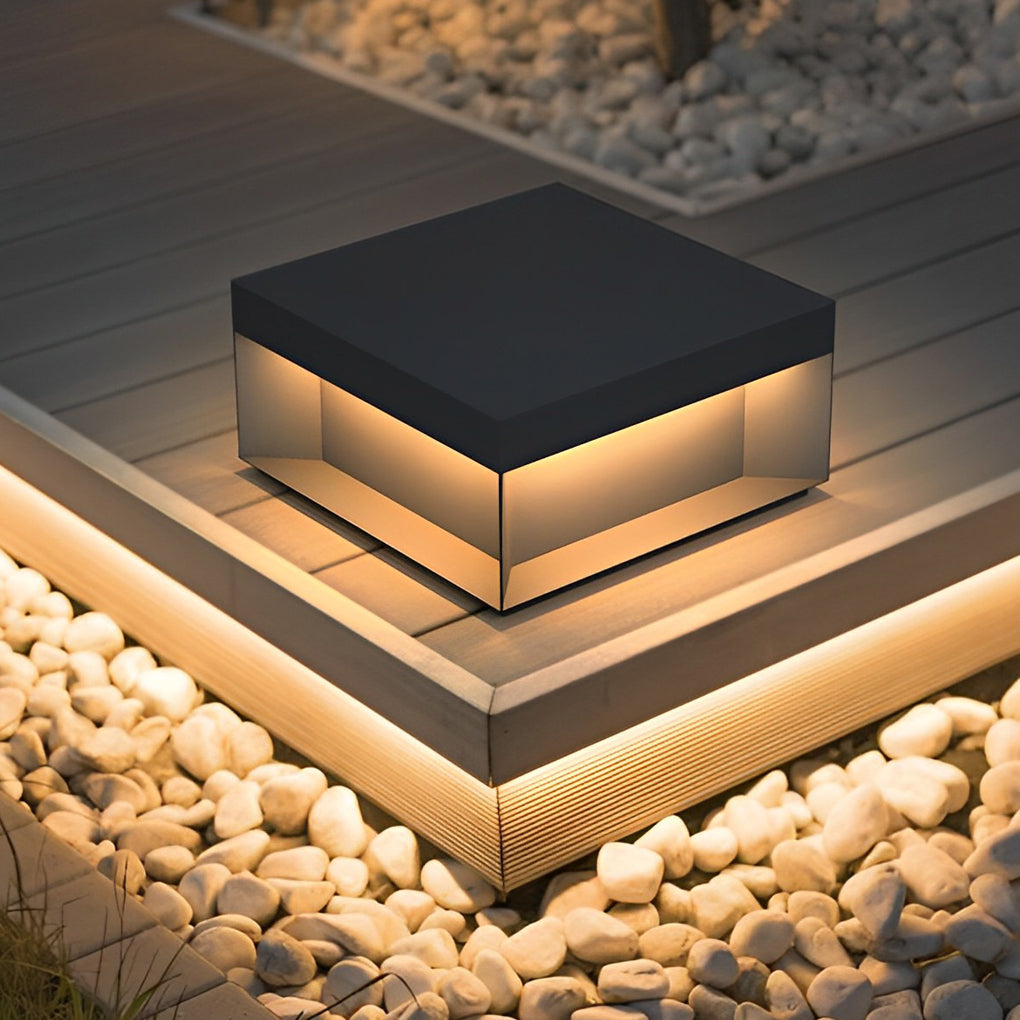Square LED Hardwired/Solar Outdoor Pier Mount Lantern Post Light Black - Lamp Outdoor