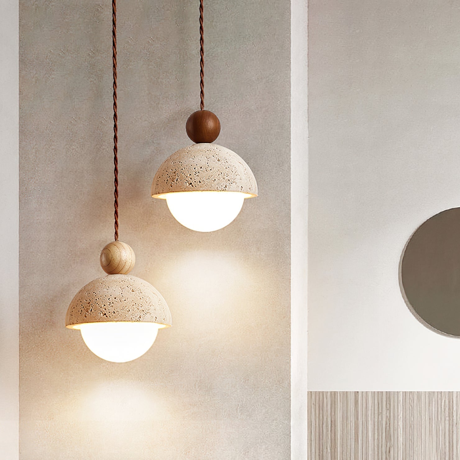 Vaire Pendant Light Travertine Dome Glass - Lamp Outdoor