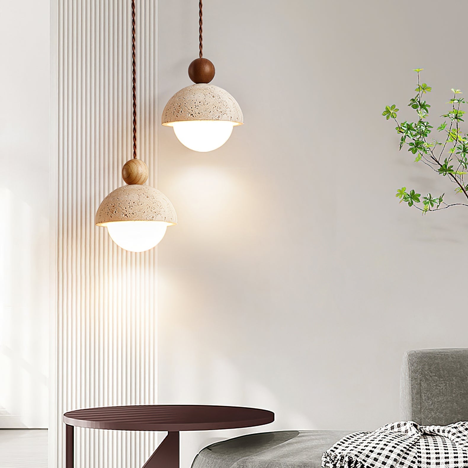 Vaire Pendant Light Travertine Dome Glass - Lamp Outdoor