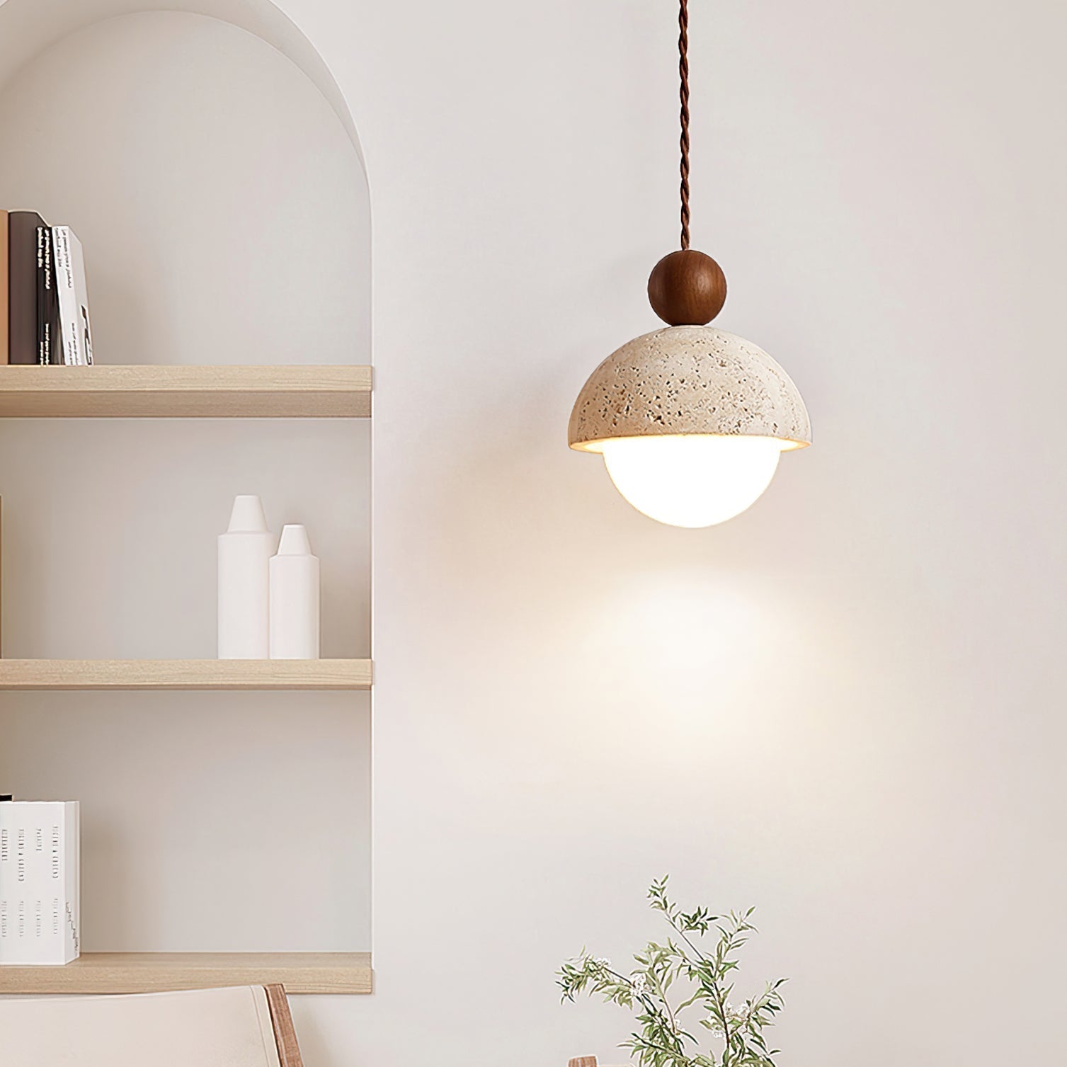 Vaire Pendant Light Travertine Dome Glass - Lamp Outdoor