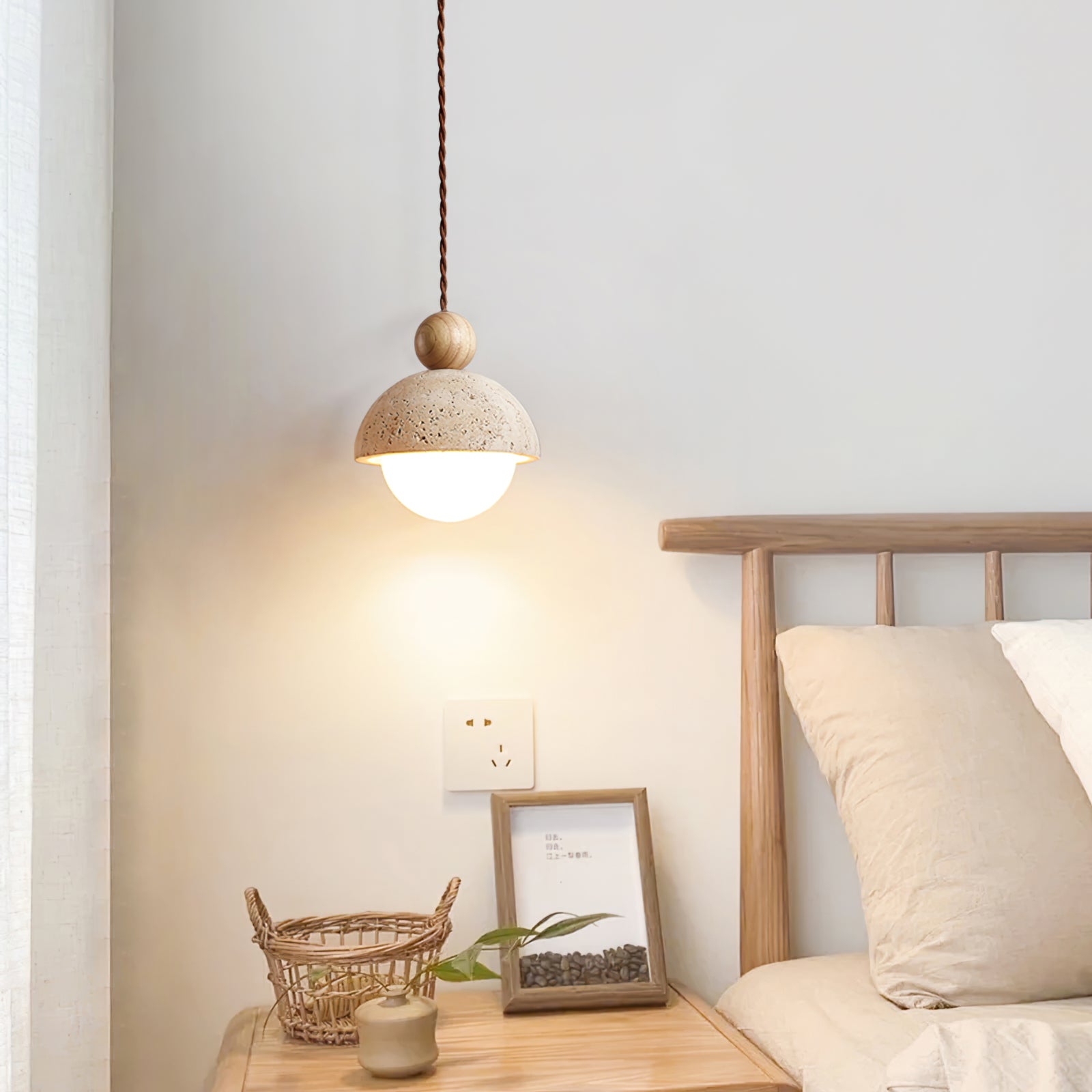 Vaire Pendant Light Travertine Dome Glass - Lamp Outdoor