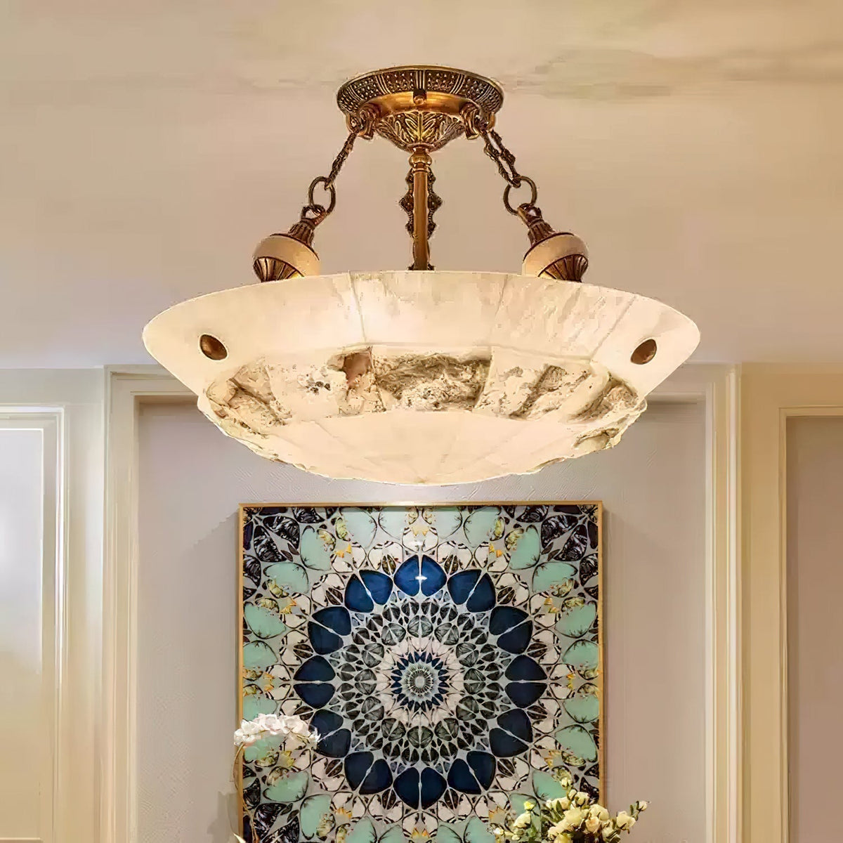 Auremont Carved Alabaster Ceiling Light