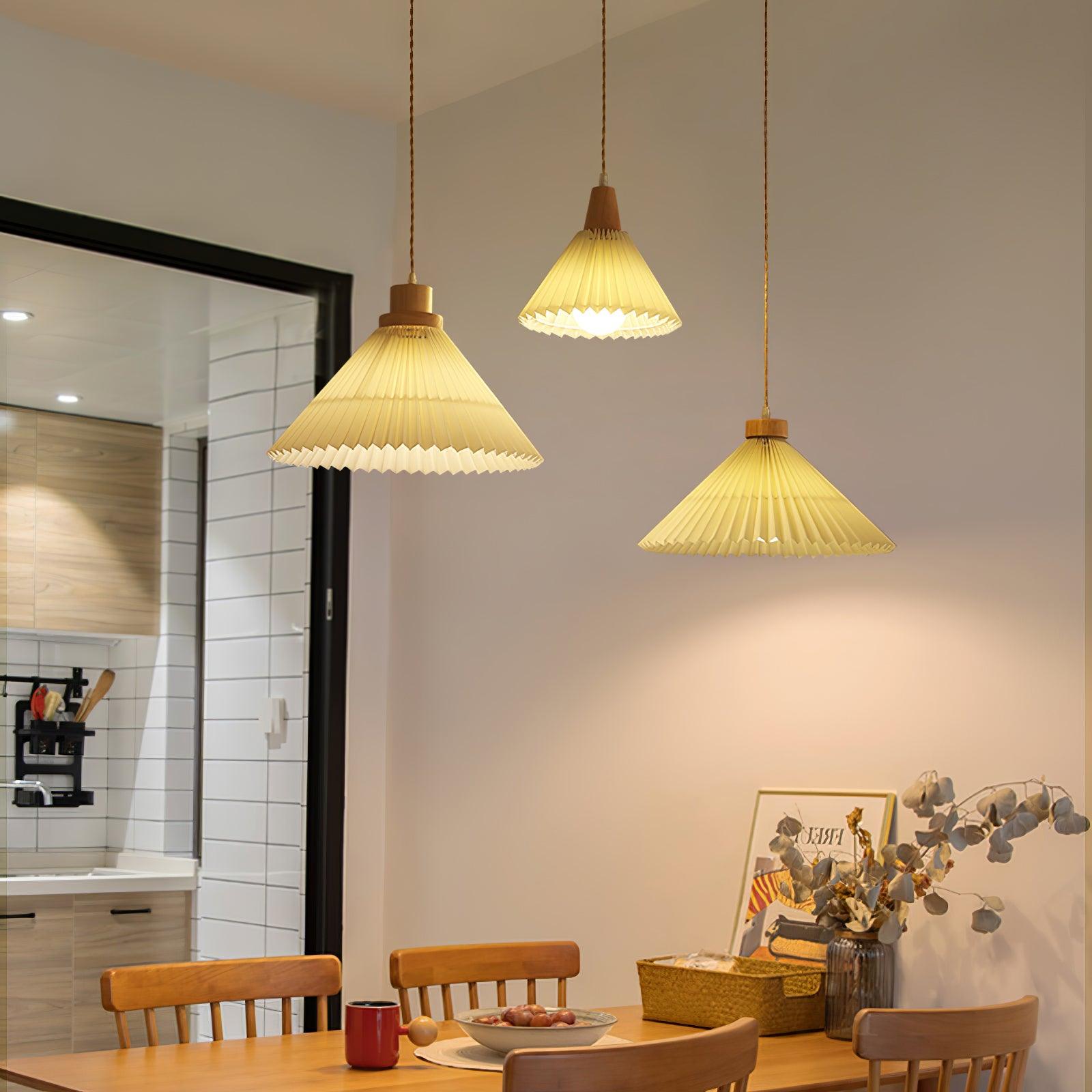 Pleated Wooden Pendant Light - Lamp Outdoor