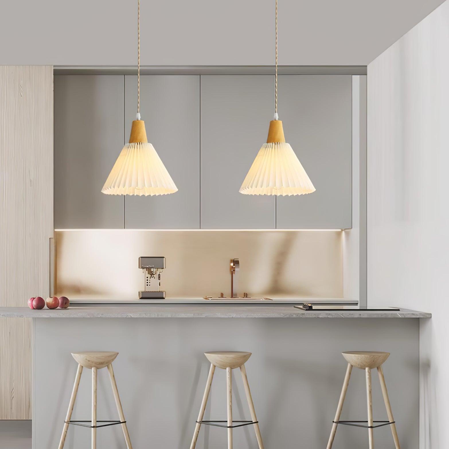 Pleated Wooden Pendant Light - Lamp Outdoor