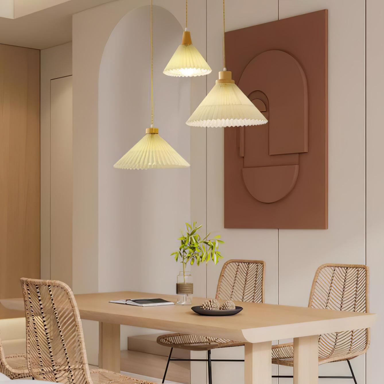 Pleated Wooden Pendant Light - Lamp Outdoor