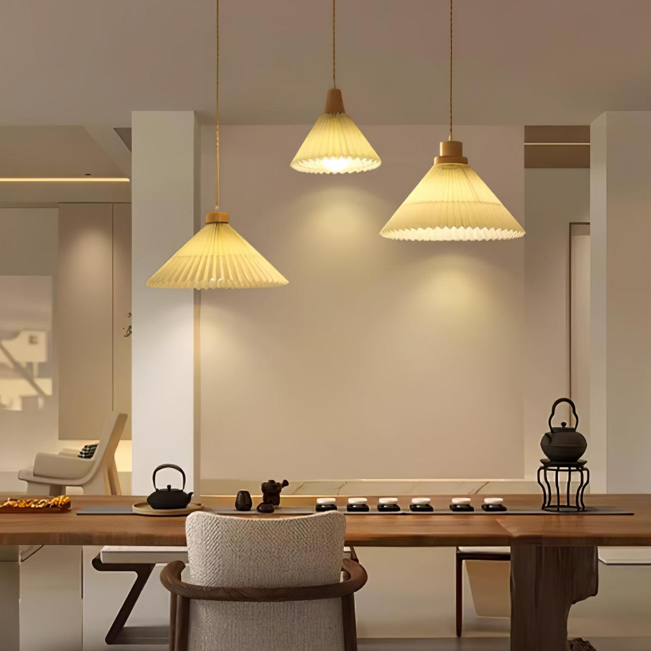 Pleated Wooden Pendant Light - Lamp Outdoor