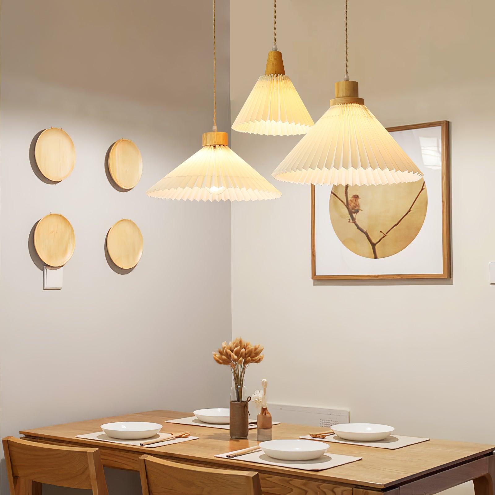 Pleated Wooden Pendant Light - Lamp Outdoor
