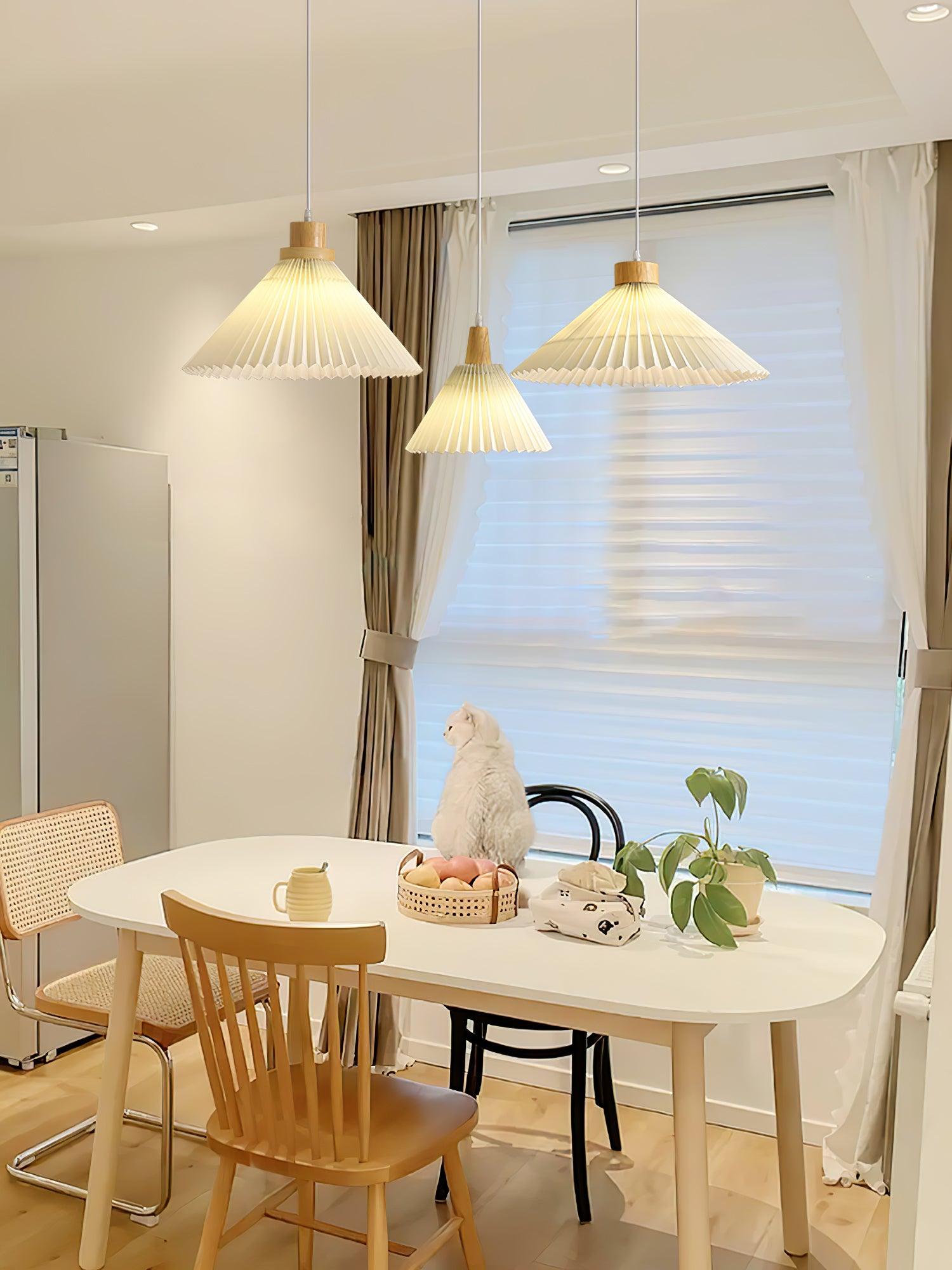 Pleated Wooden Pendant Light - Lamp Outdoor