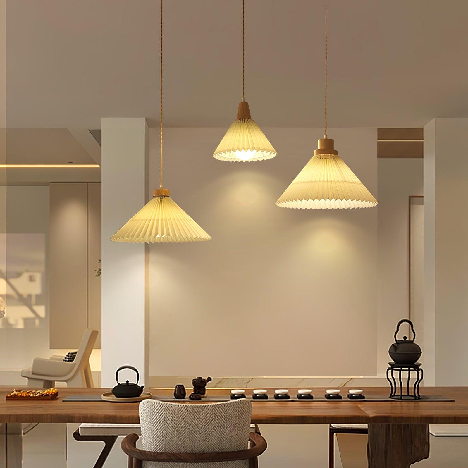 Pleated Wooden Pendant Light - Lamp Outdoor