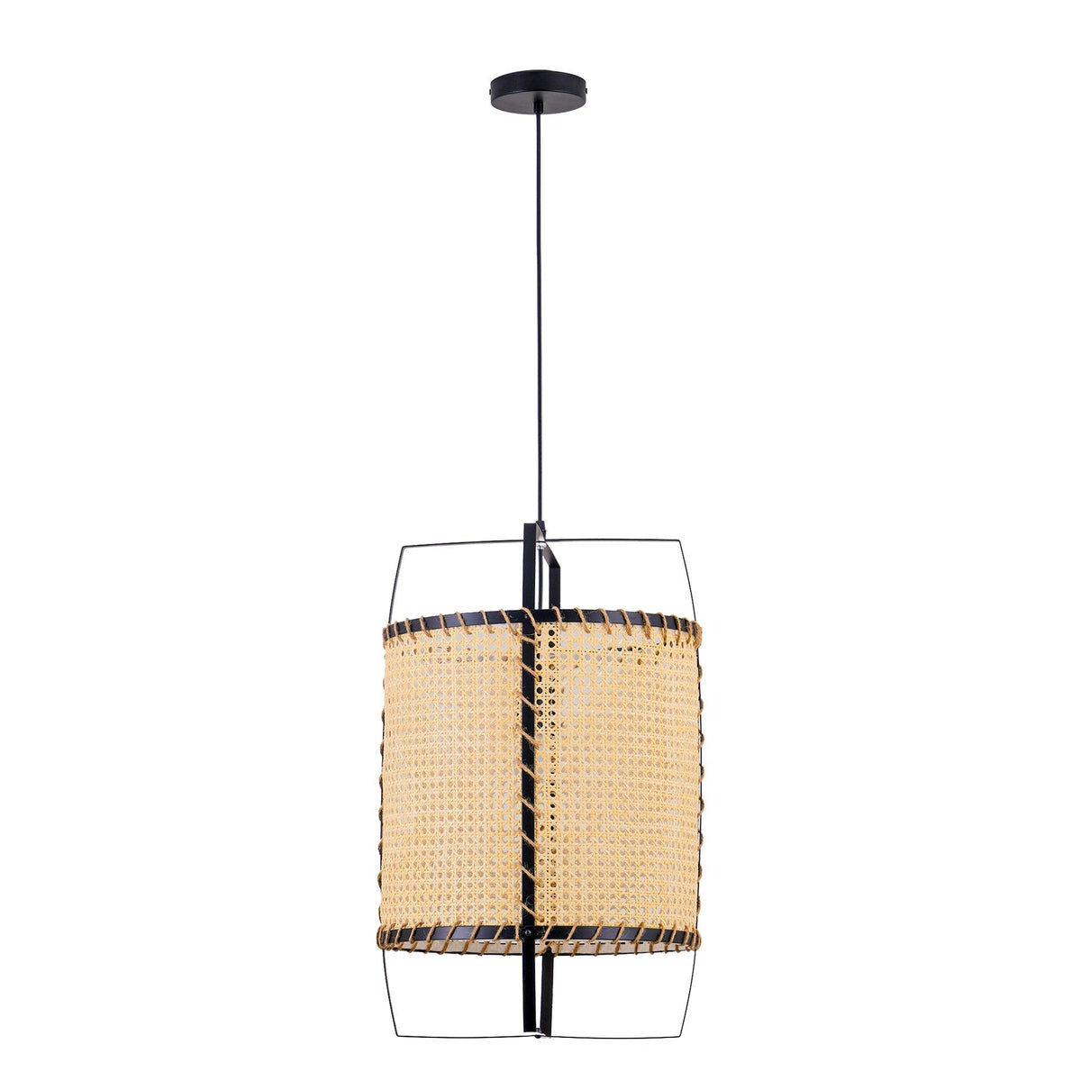 Solara Pendant Lamp Rattan Cane Frame Industrial - Letslighting
