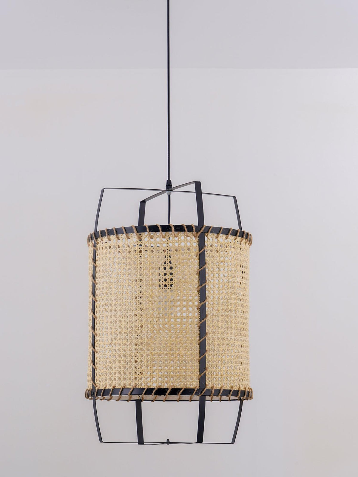 Solara Pendant Lamp Rattan Cane Frame Industrial - Letslighting