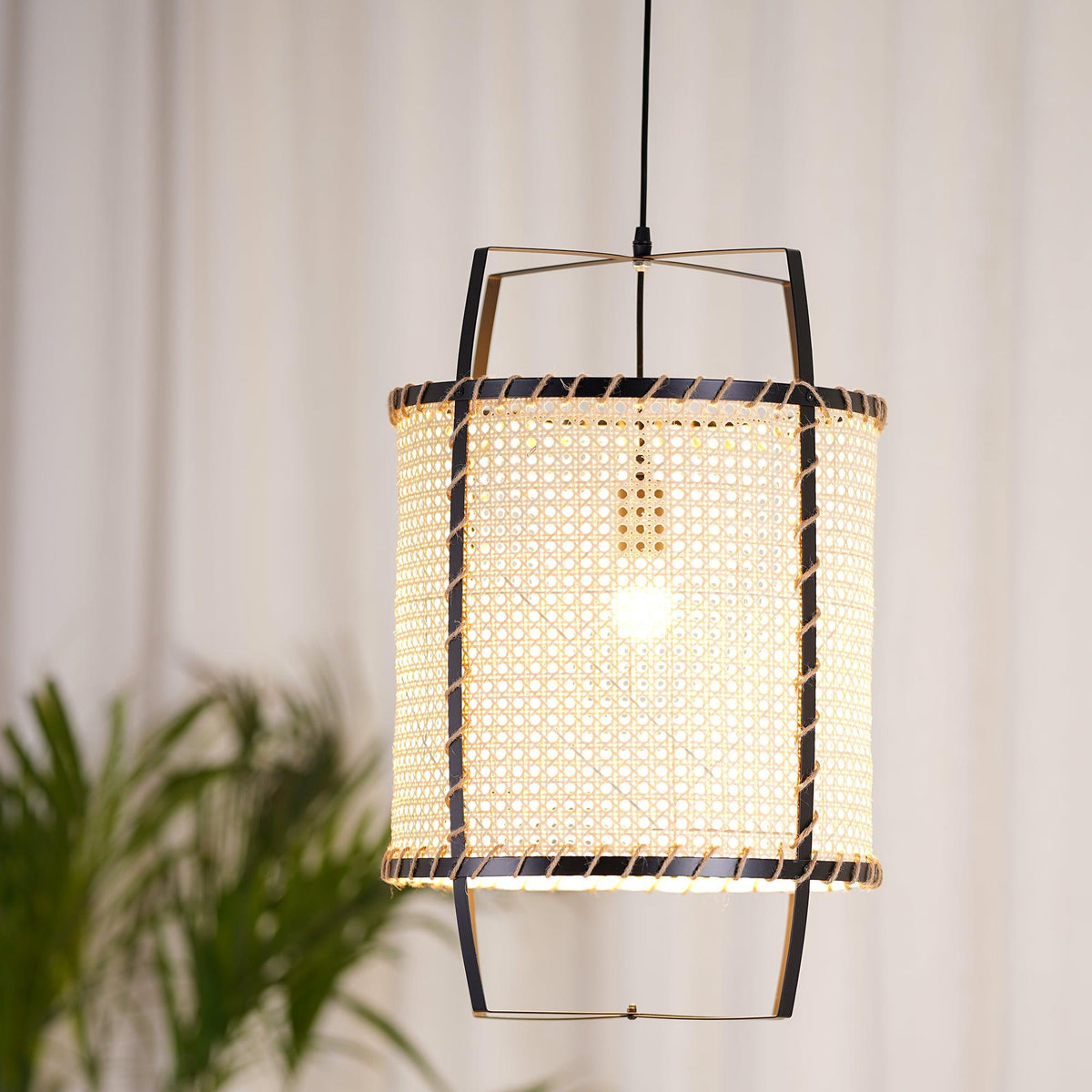 Solara Pendant Lamp Rattan Cane Frame Industrial - Letslighting