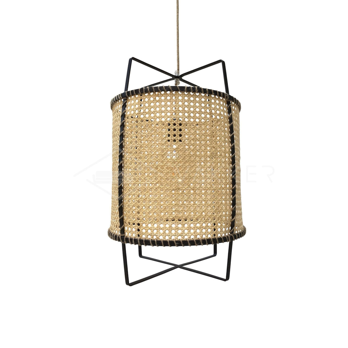 Solara Pendant Lamp Rattan Cane Frame Industrial - Letslighting