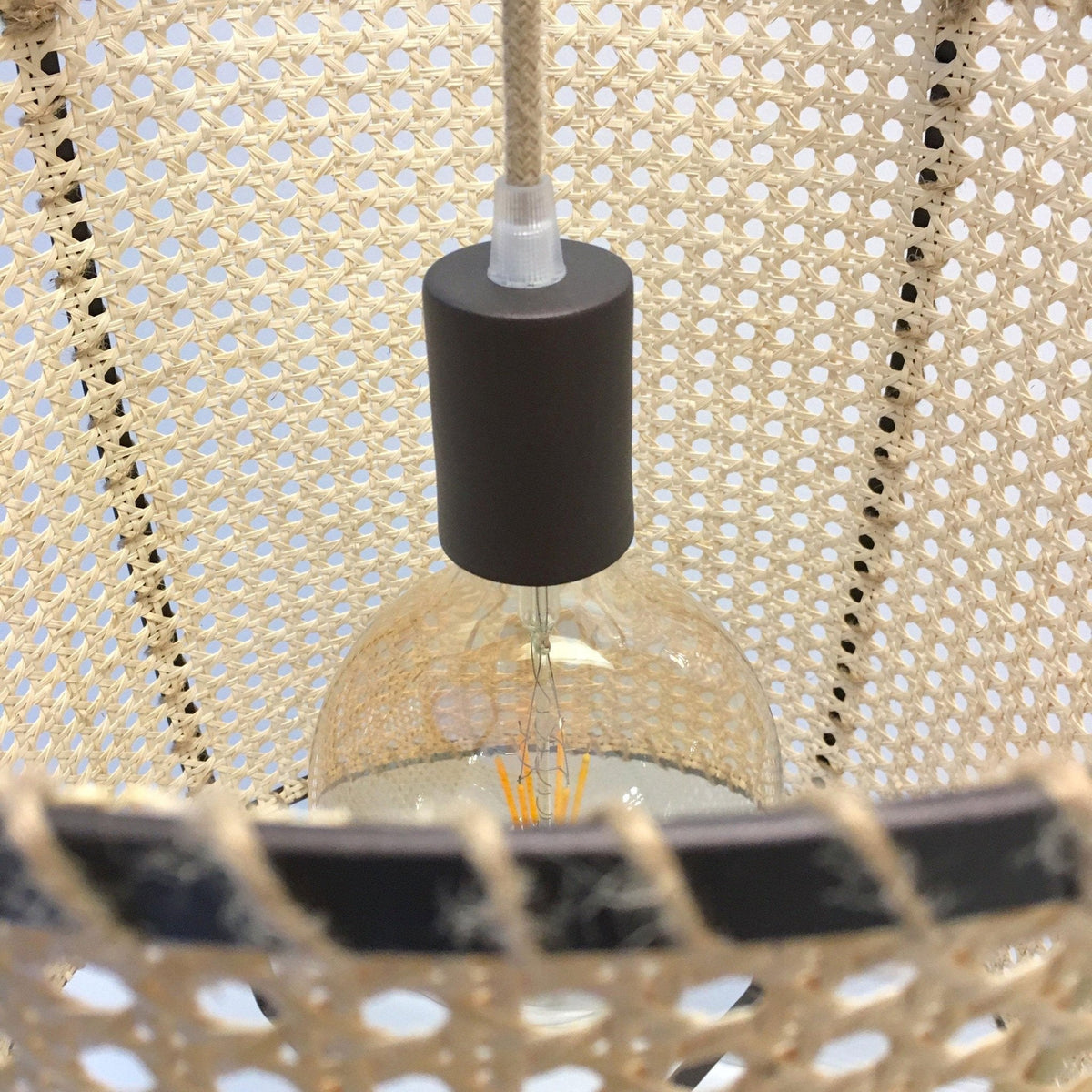 Solara Pendant Lamp Rattan Cane Frame Industrial - Letslighting