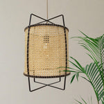 Solara Pendant Lamp Rattan Cane Frame Industrial - Letslighting