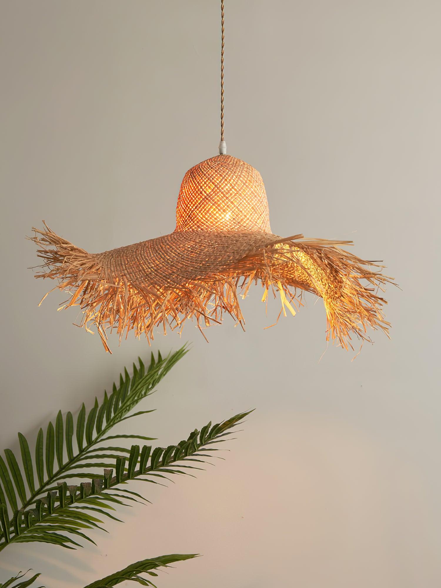 Rattan Straw Hat Pendant Light - Lamp Outdoor
