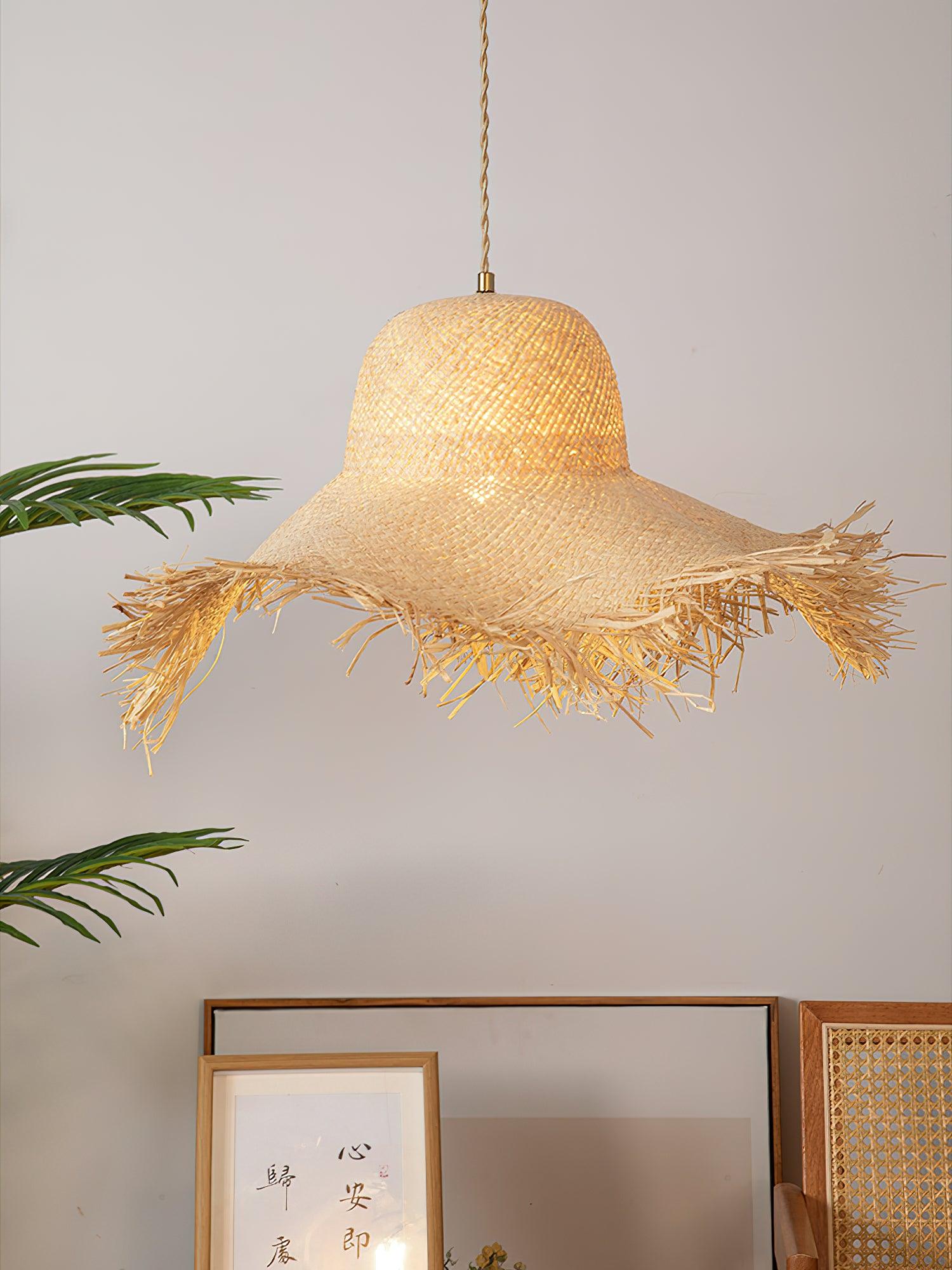 Rattan Straw Hat Pendant Light - Lamp Outdoor