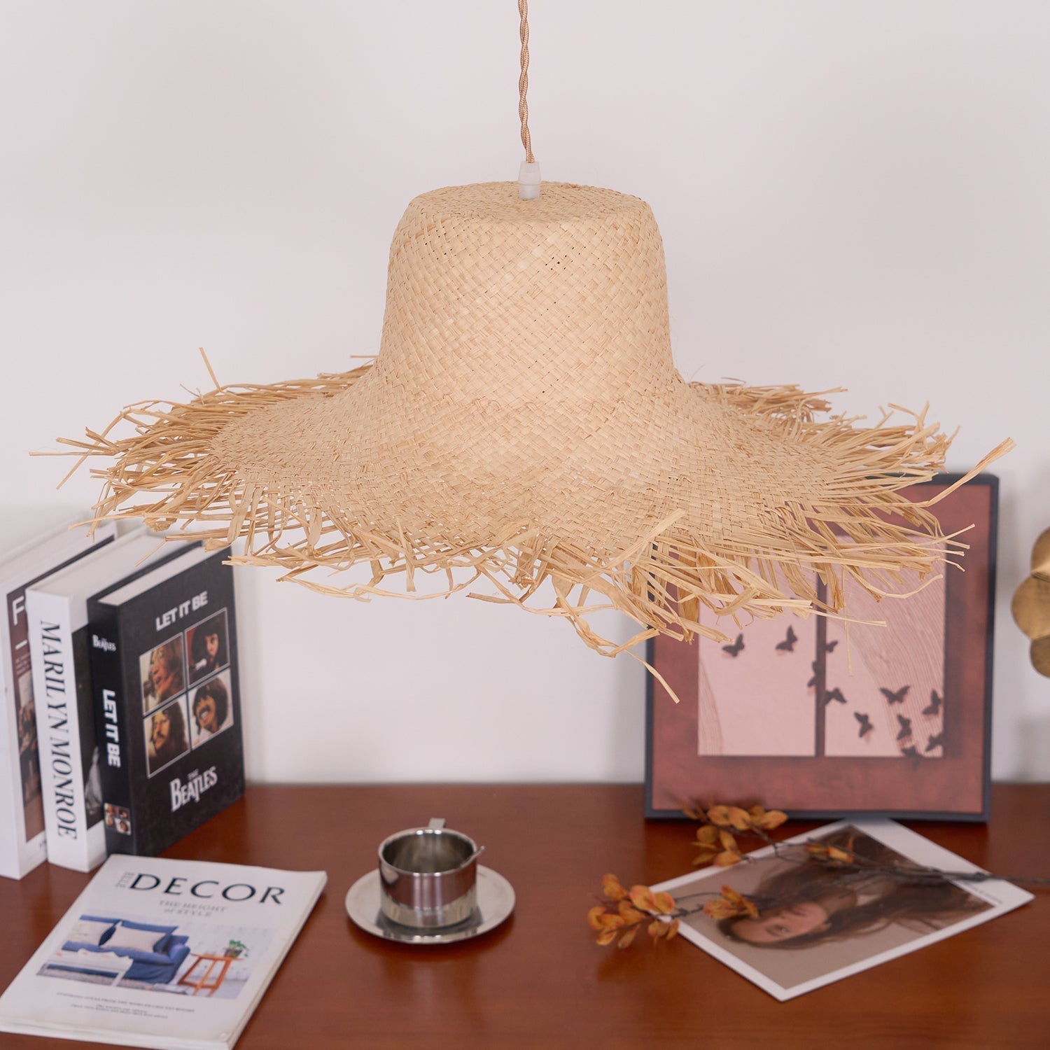 Rattan Straw Hat Pendant Light - Lamp Outdoor