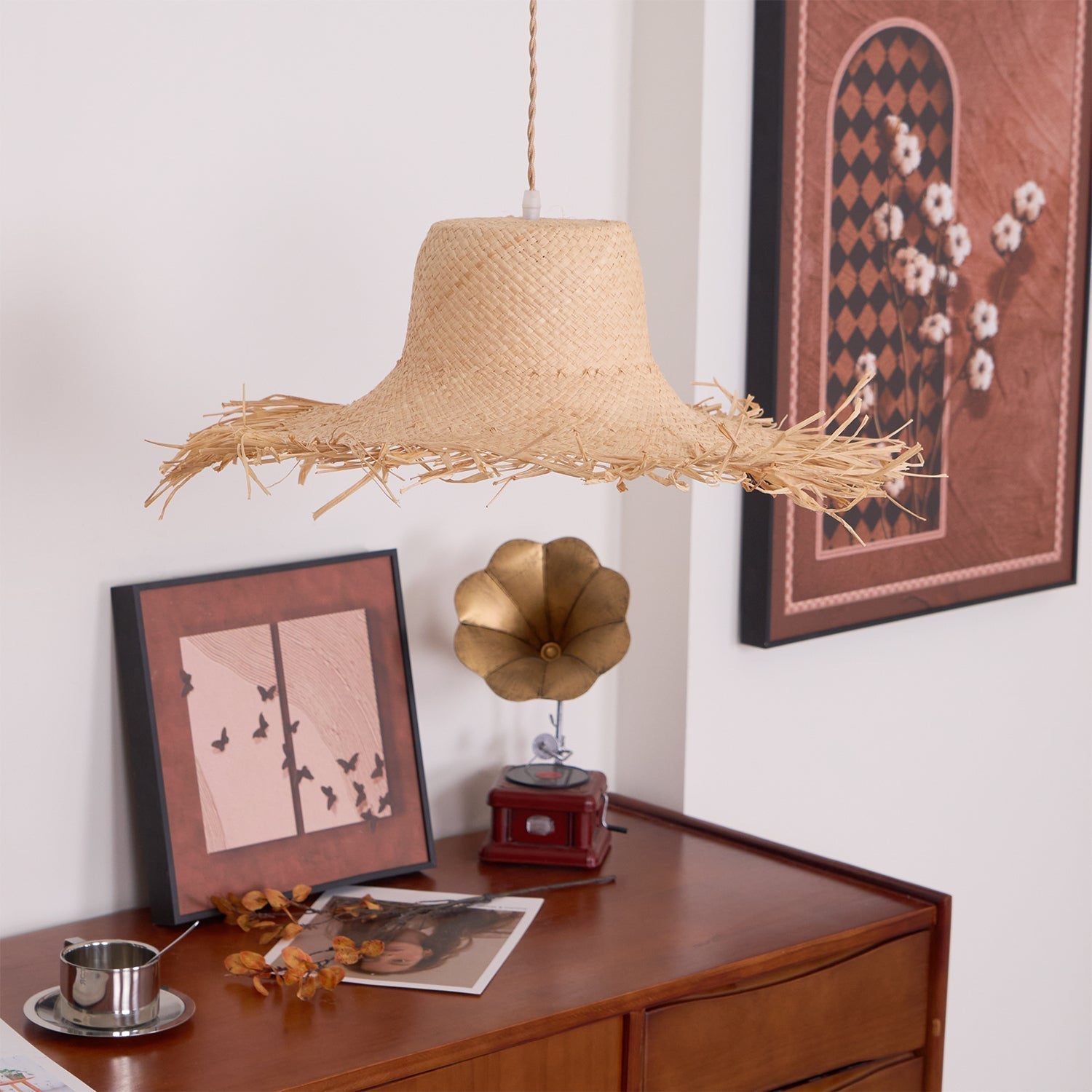 Rattan Straw Hat Pendant Light - Lamp Outdoor