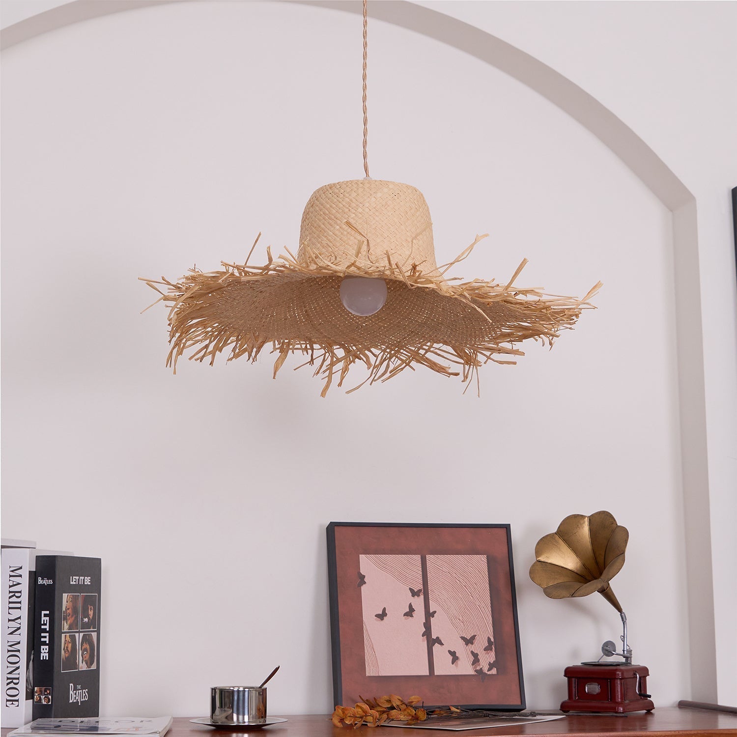 Rattan Straw Hat Pendant Light - Lamp Outdoor