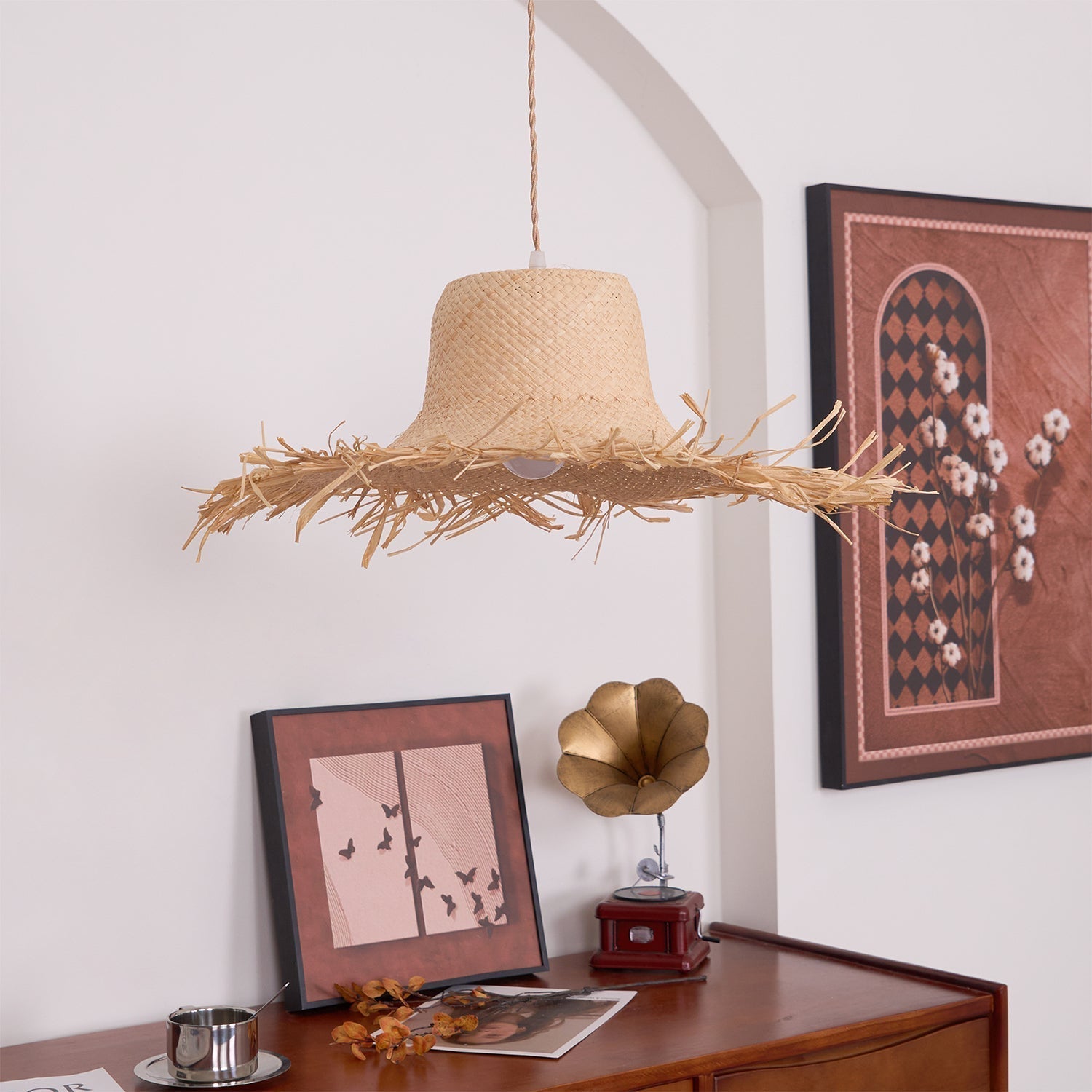 Rattan Straw Hat Pendant Light - Lamp Outdoor