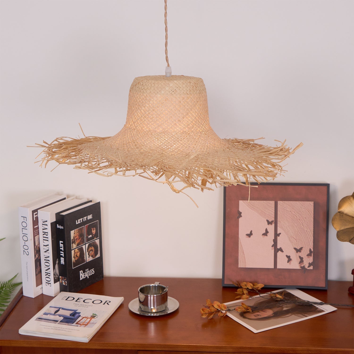 Rattan Straw Hat Pendant Light - Lamp Outdoor
