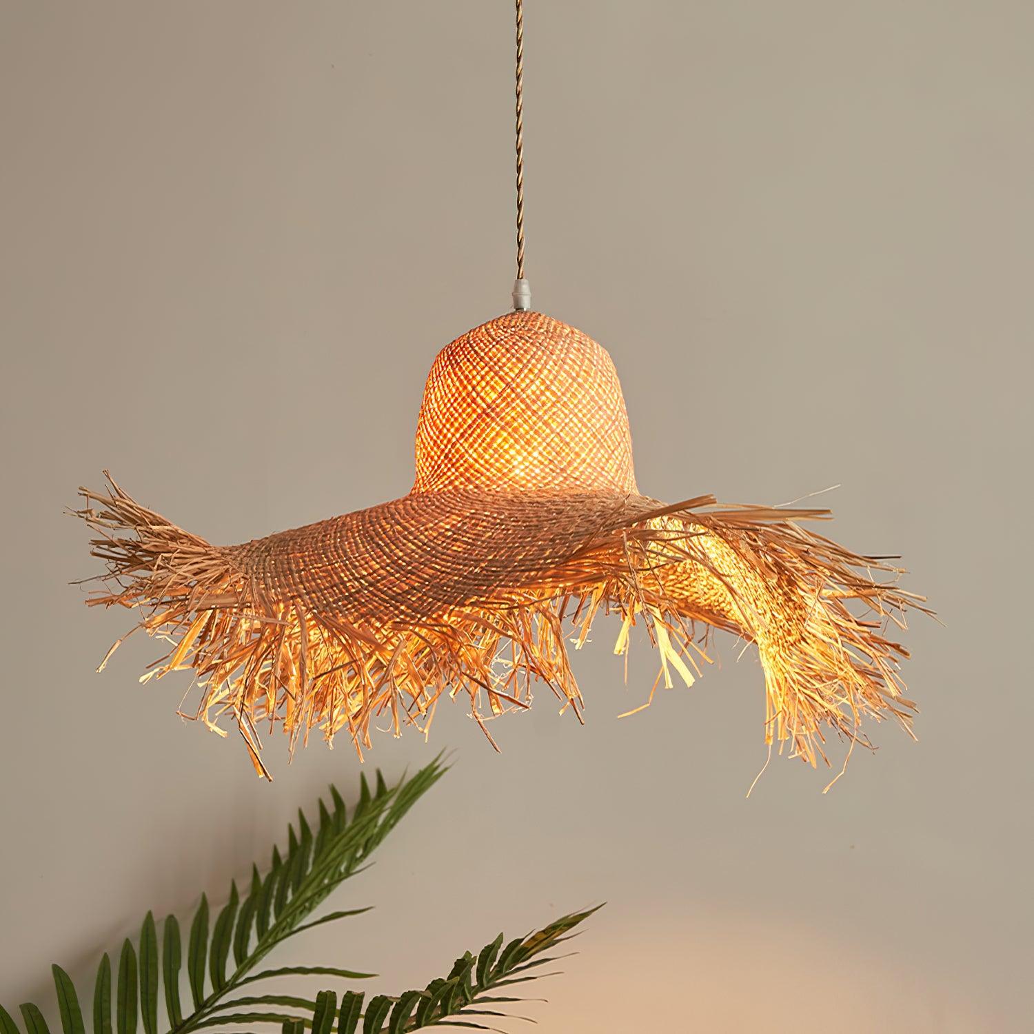 Rattan Straw Hat Pendant Light - Lamp Outdoor