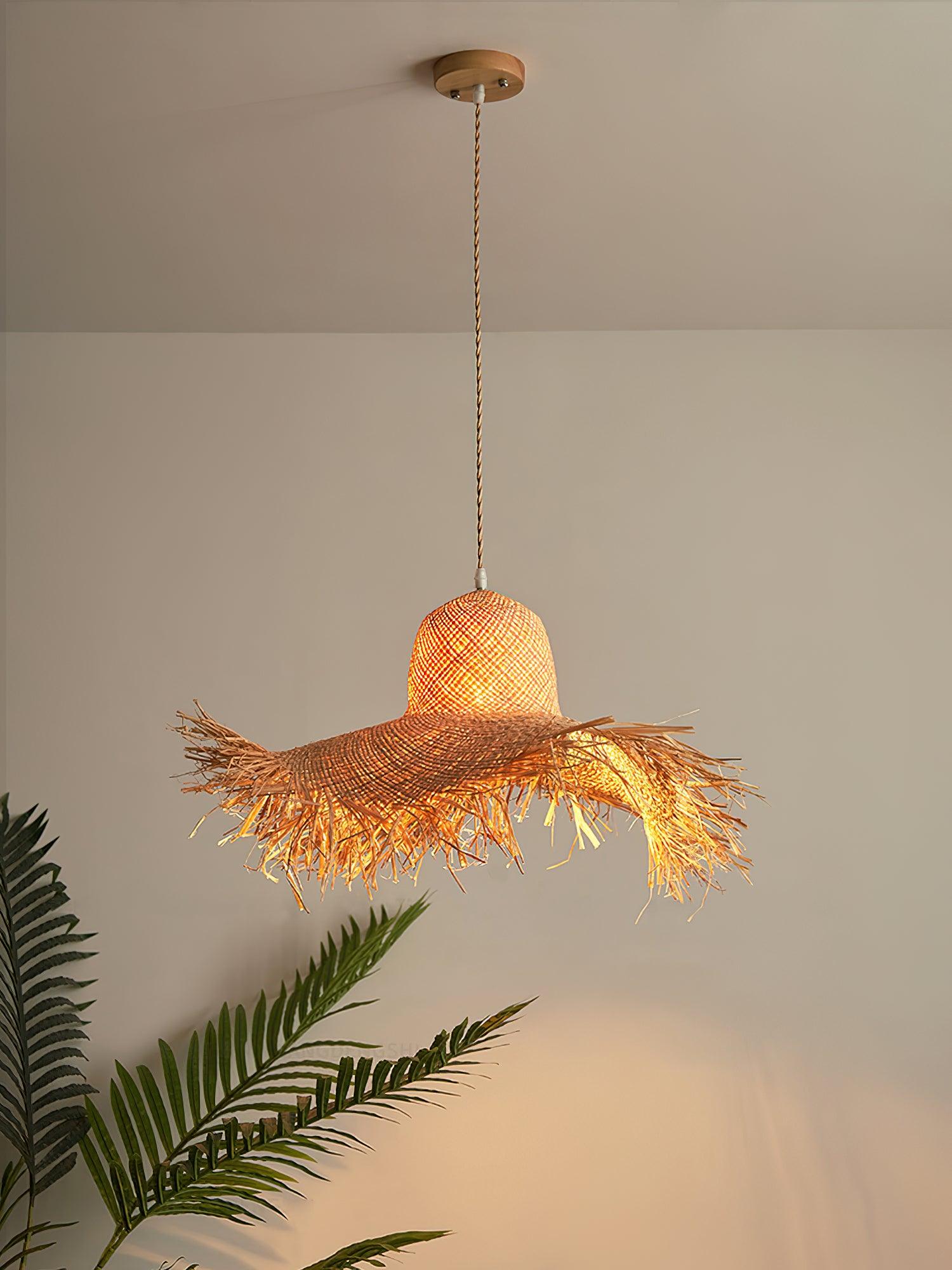 Rattan Straw Hat Pendant Light - Lamp Outdoor