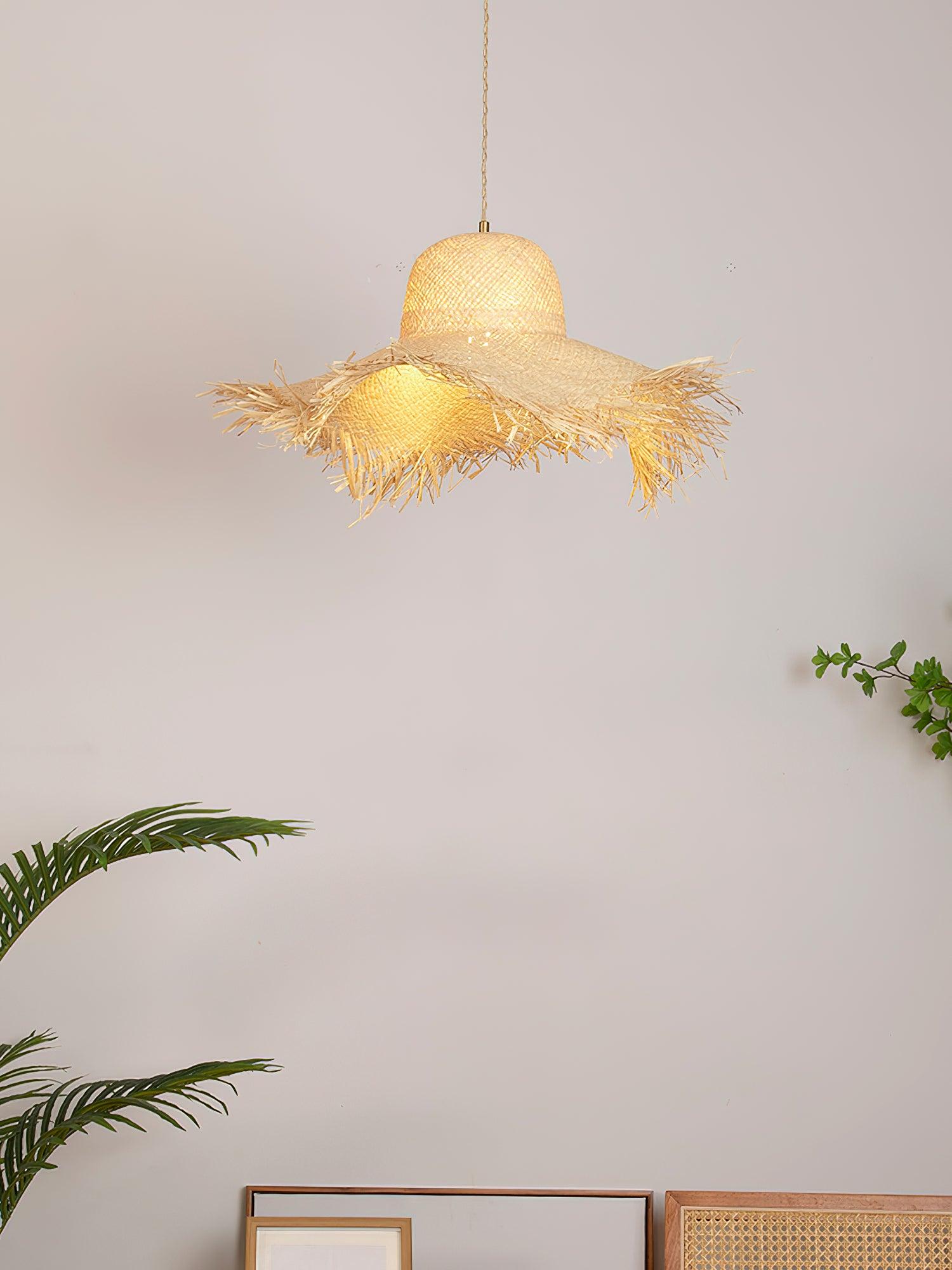Rattan Straw Hat Pendant Light - Lamp Outdoor