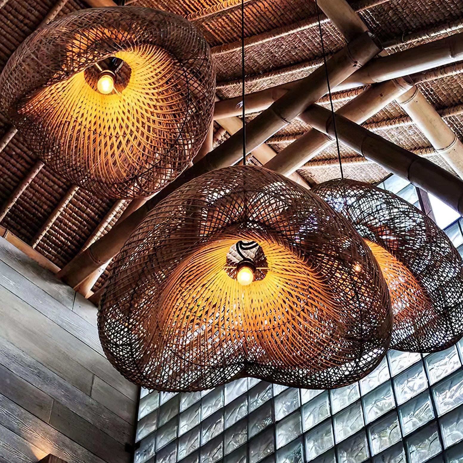 Rattan Wave Pendant Light - Lamp Outdoor