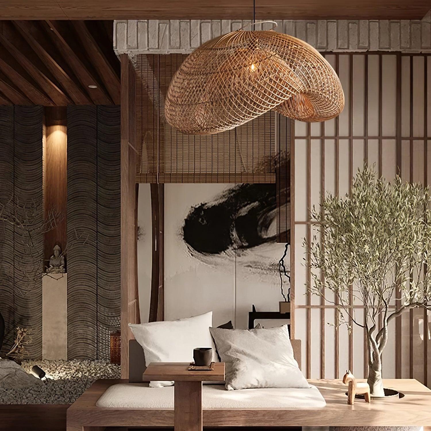 Rattan Wave Pendant Light - Lamp Outdoor
