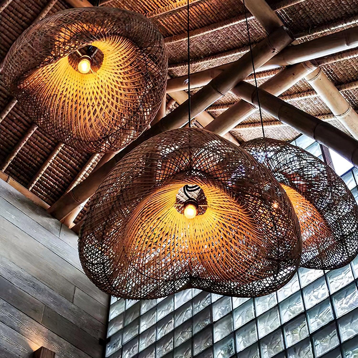 Rattan Wave Pendant Light - Lamp Outdoor