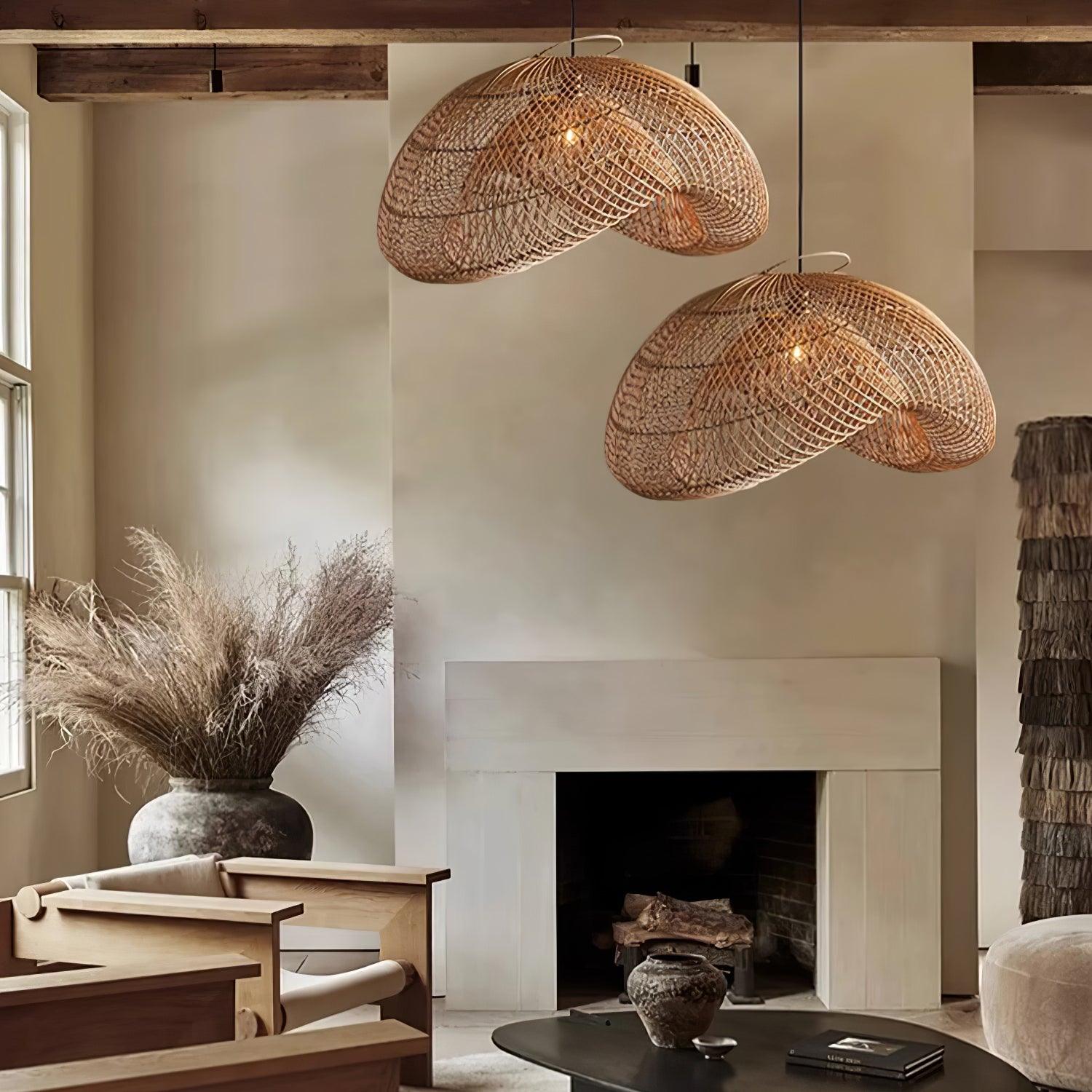 Rattan Wave Pendant Light - Lamp Outdoor