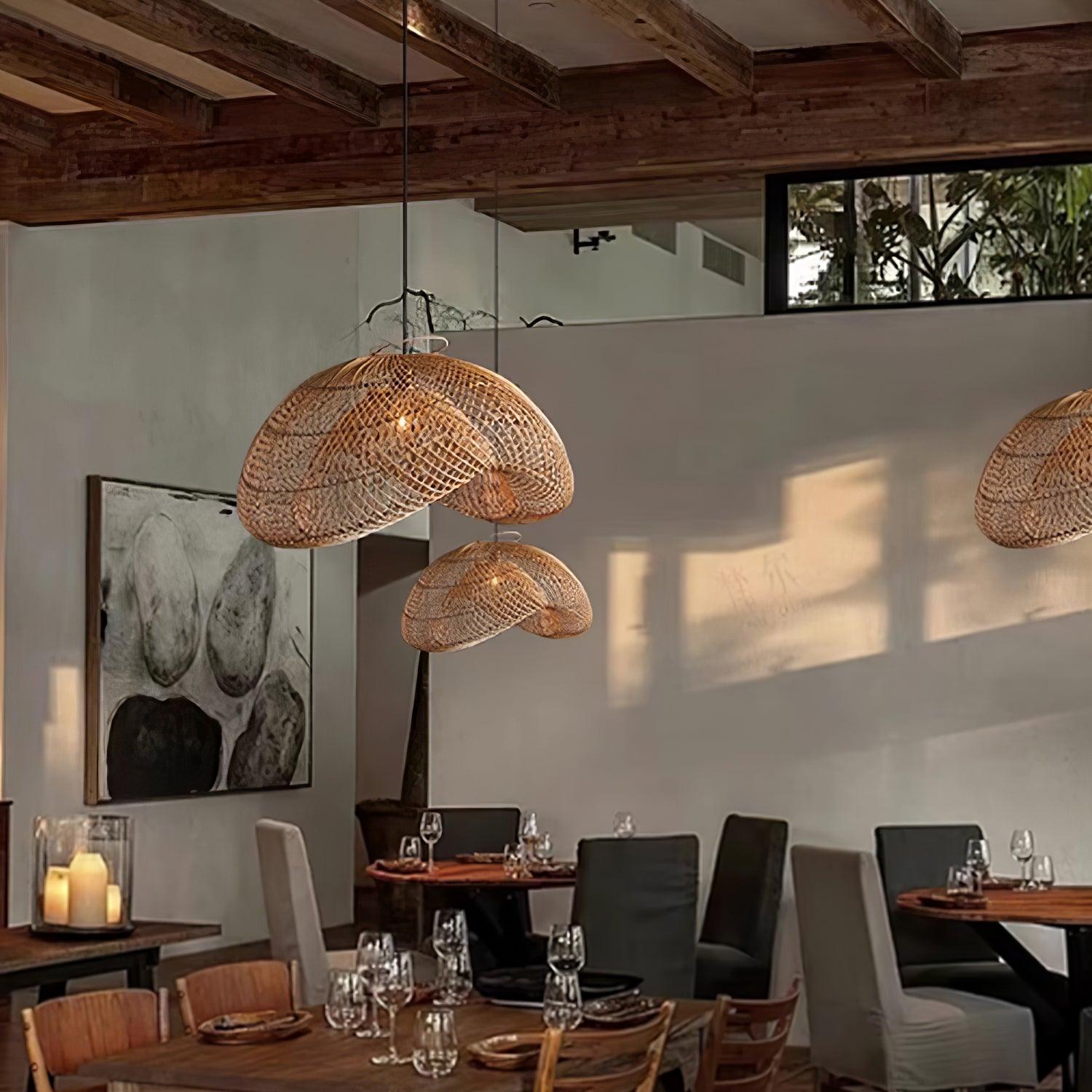 Rattan Wave Pendant Light - Lamp Outdoor