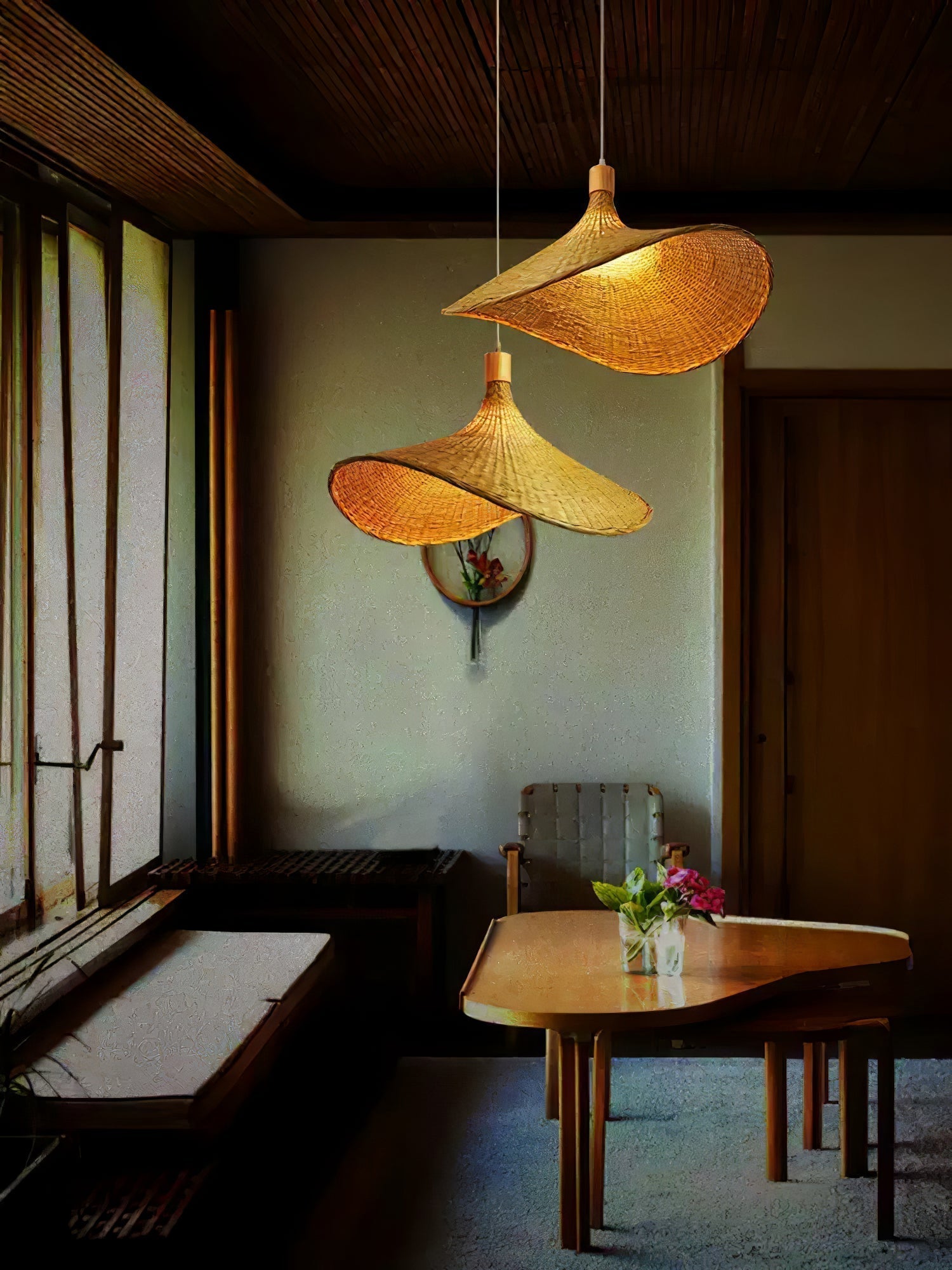 Rattan Weave Hat Pendant Light - Lamp Outdoor