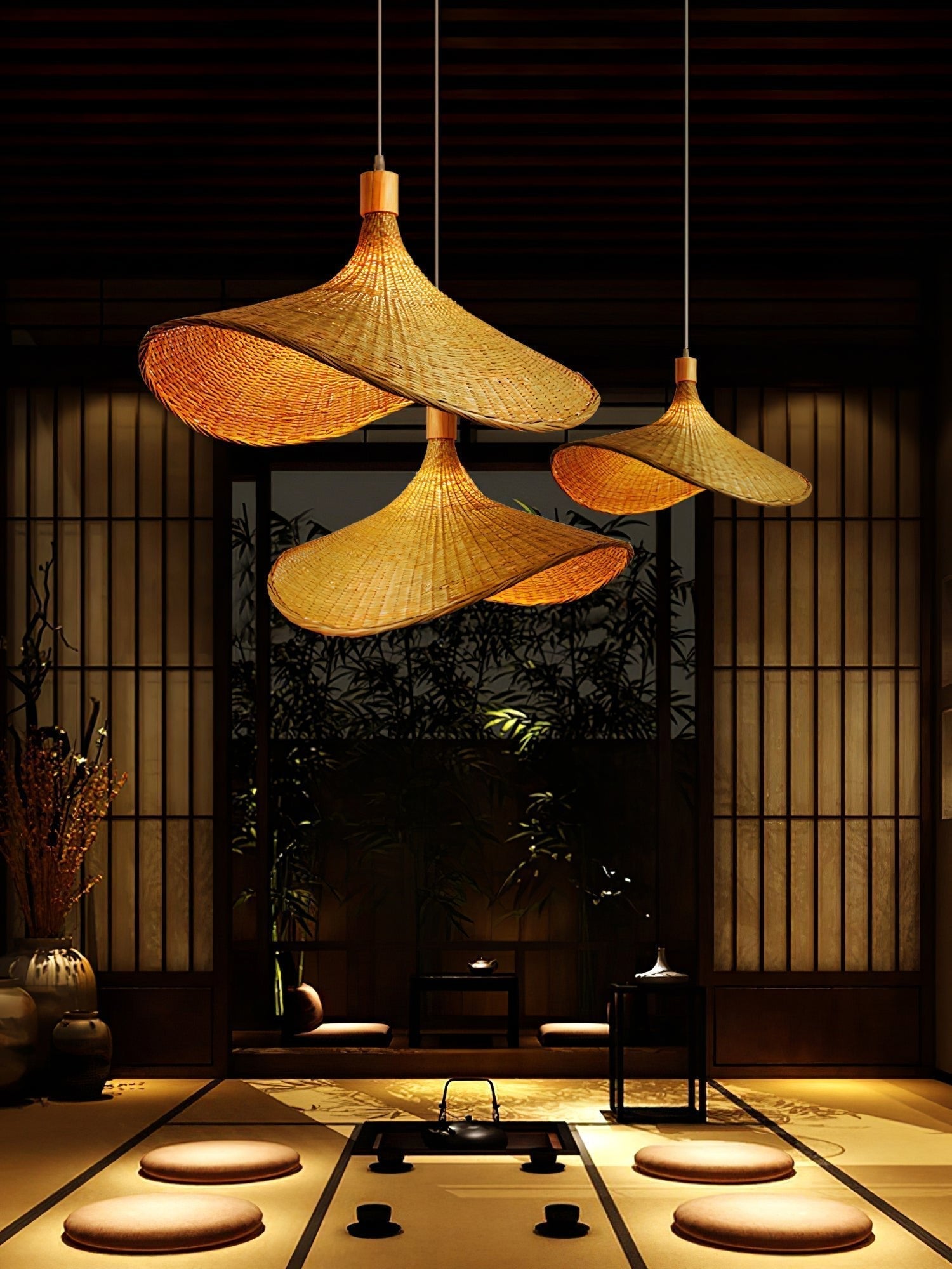 Rattan Weave Hat Pendant Light - Lamp Outdoor
