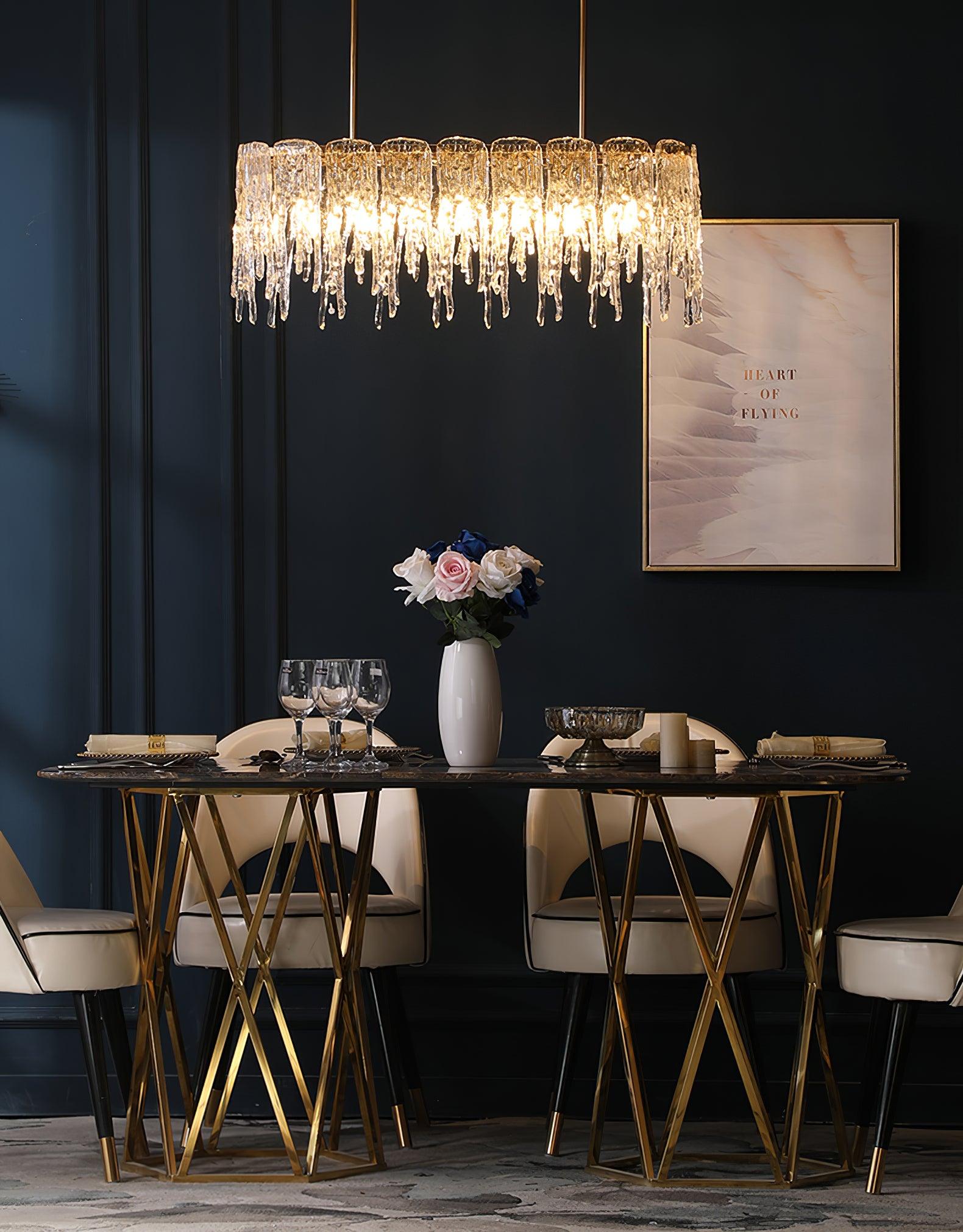 Cathaa Postmodern Luxury Rectangular Icicle Glass Crystal Chandelier - Lamp Outdoor