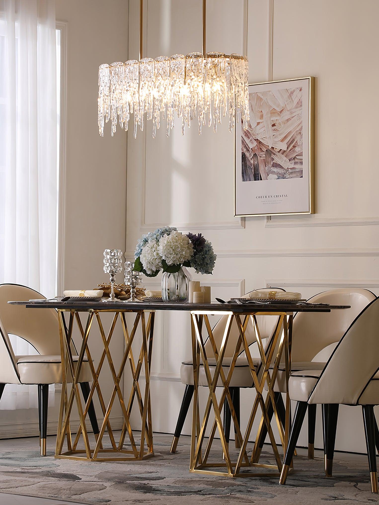Cathaa Postmodern Luxury Rectangular Icicle Glass Crystal Chandelier - Lamp Outdoor