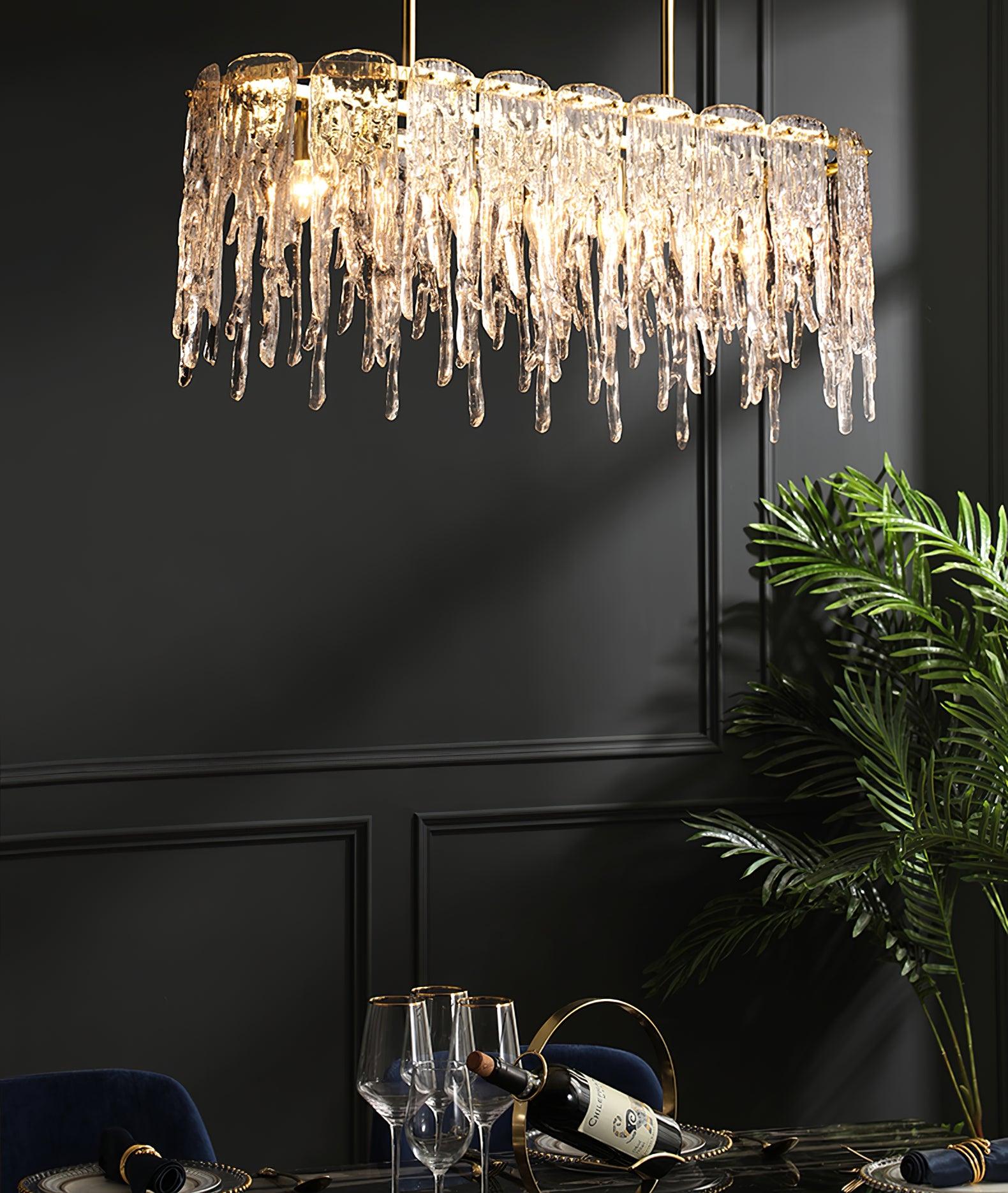 Cathaa Postmodern Luxury Rectangular Icicle Glass Crystal Chandelier - Lamp Outdoor