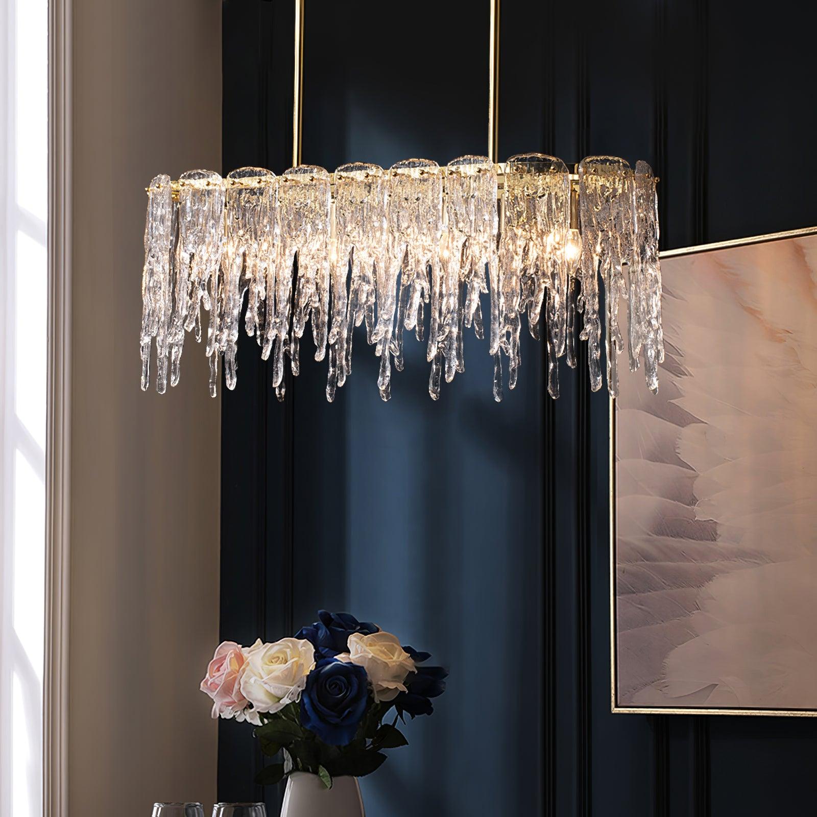 Cathaa Postmodern Luxury Rectangular Icicle Glass Crystal Chandelier - Lamp Outdoor