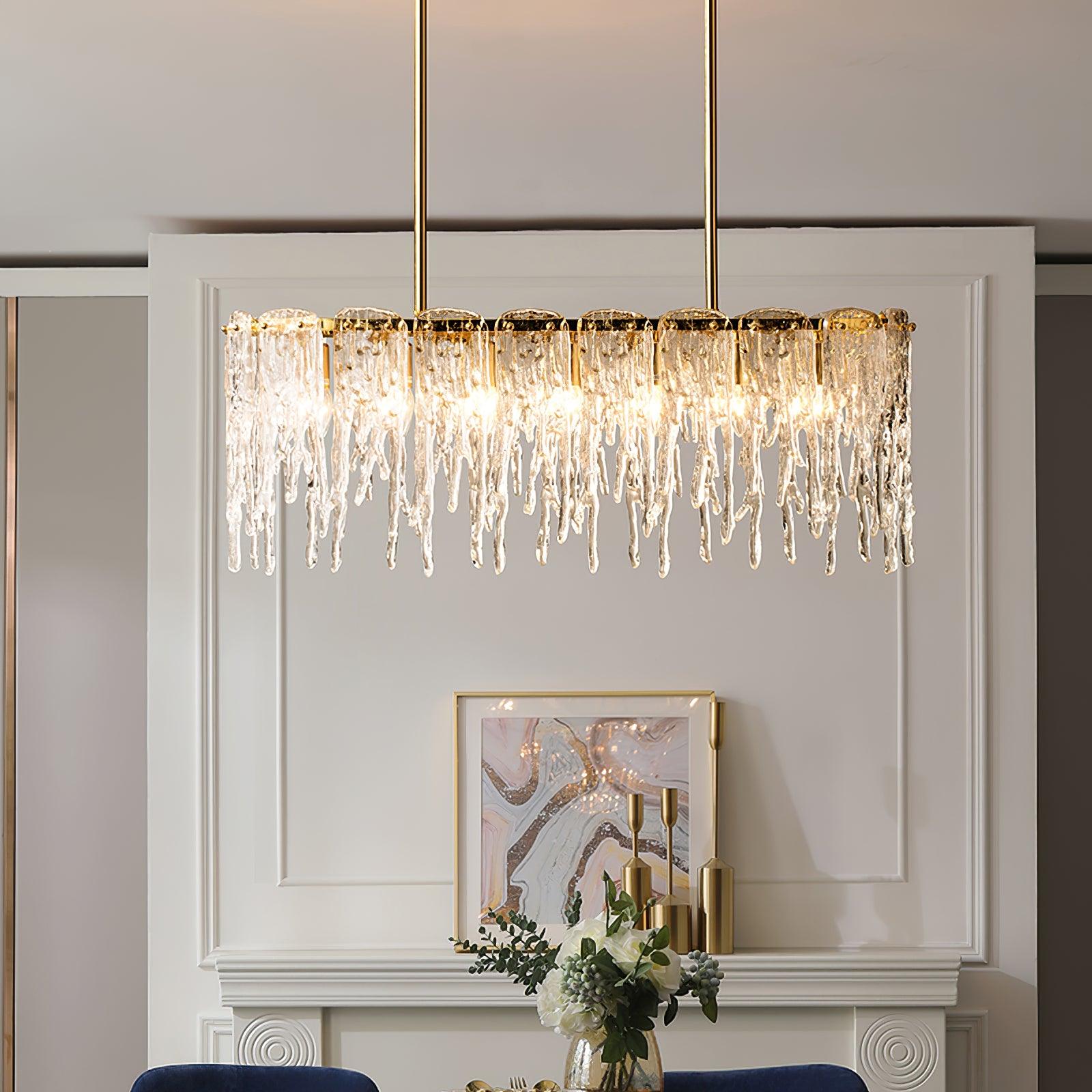 Cathaa Postmodern Luxury Rectangular Icicle Glass Crystal Chandelier - Lamp Outdoor