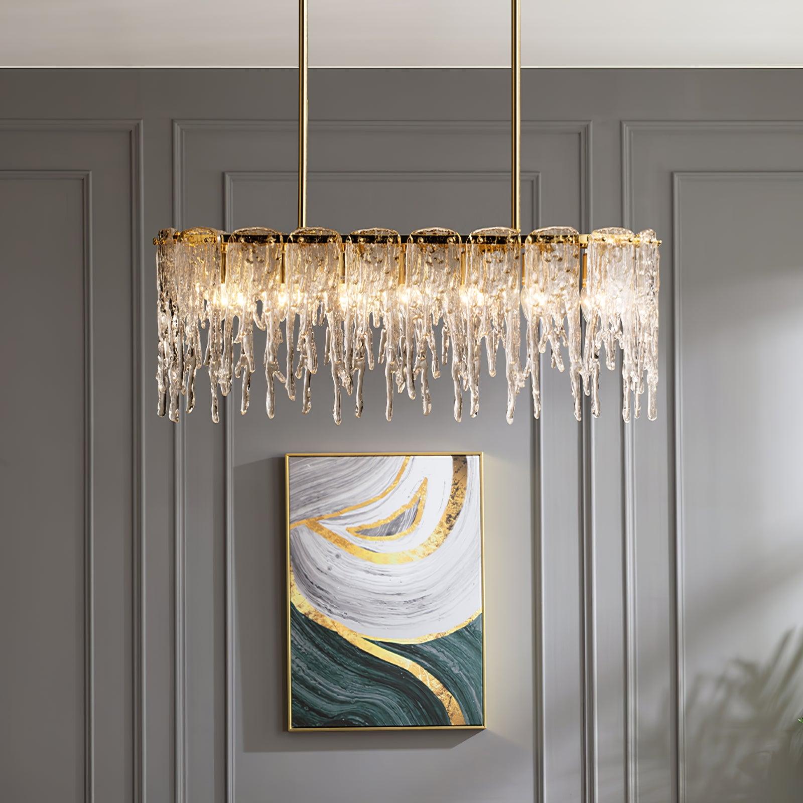 Cathaa Postmodern Luxury Rectangular Icicle Glass Crystal Chandelier - Lamp Outdoor