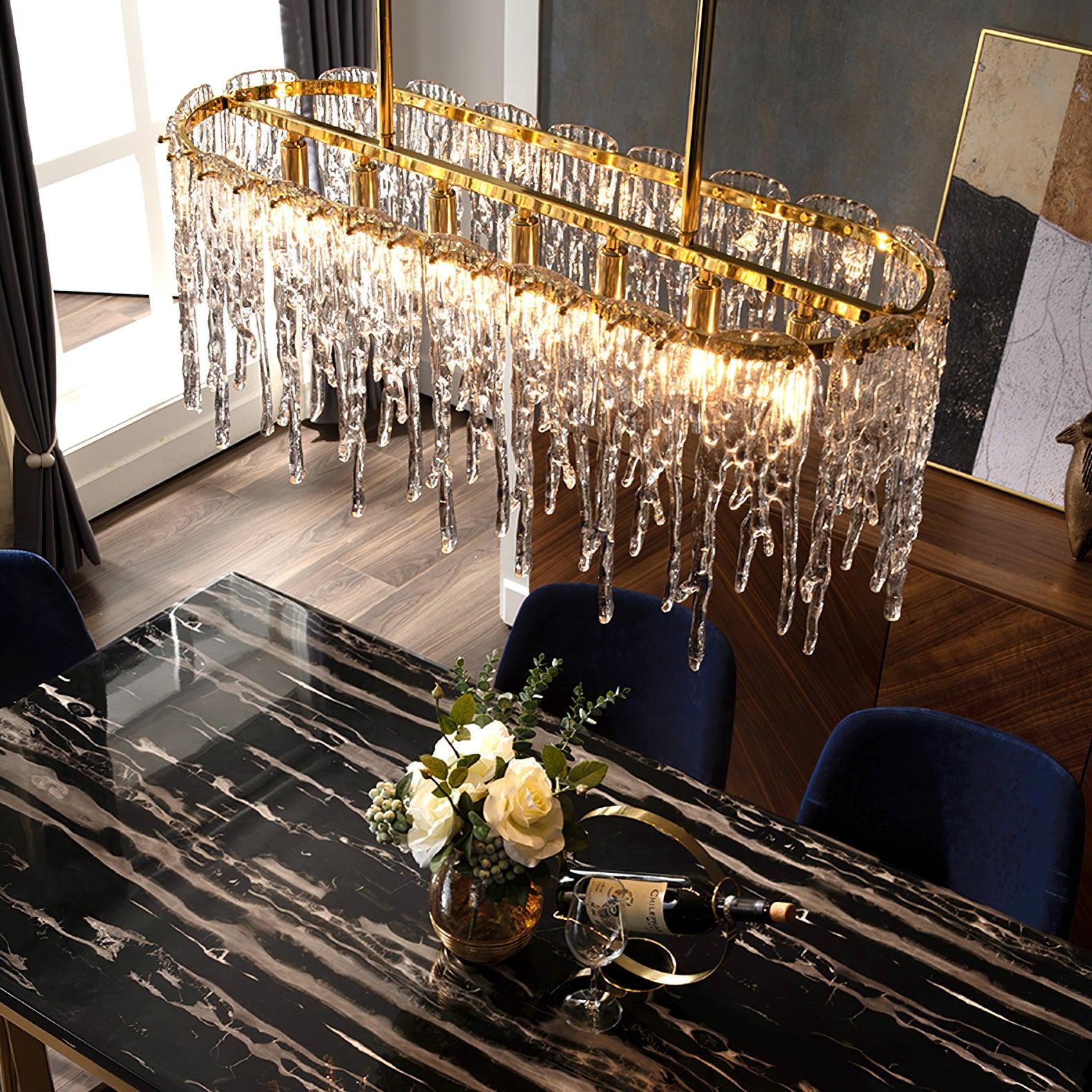 Cathaa Postmodern Luxury Rectangular Icicle Glass Crystal Chandelier - Lamp Outdoor