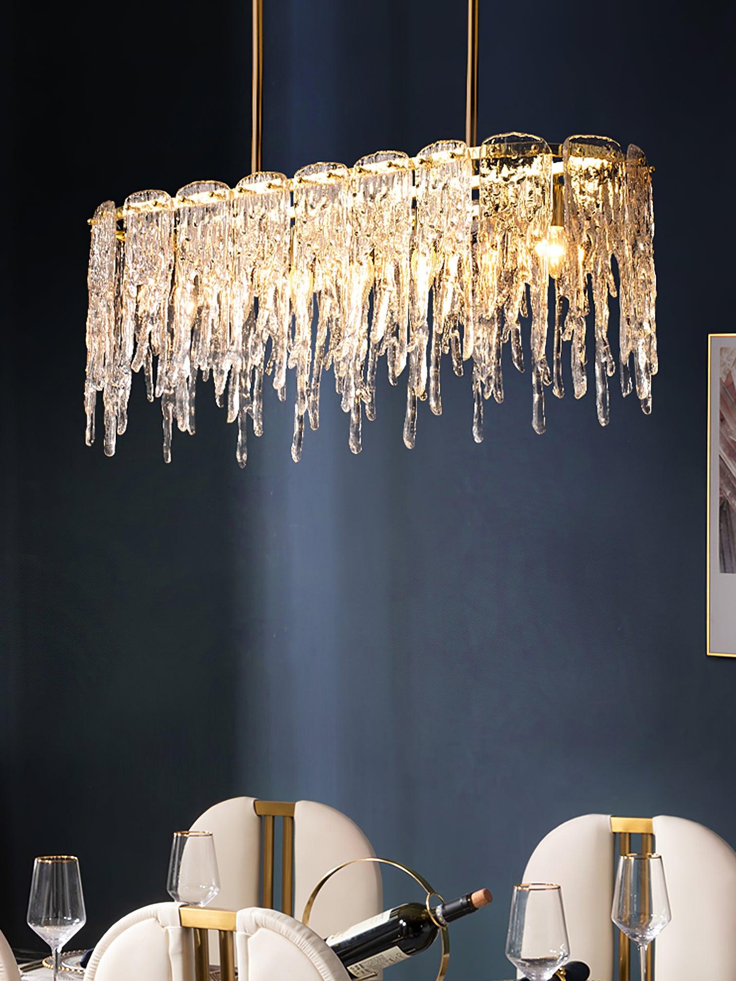 Cathaa Postmodern Luxury Rectangular Icicle Glass Crystal Chandelier - Lamp Outdoor
