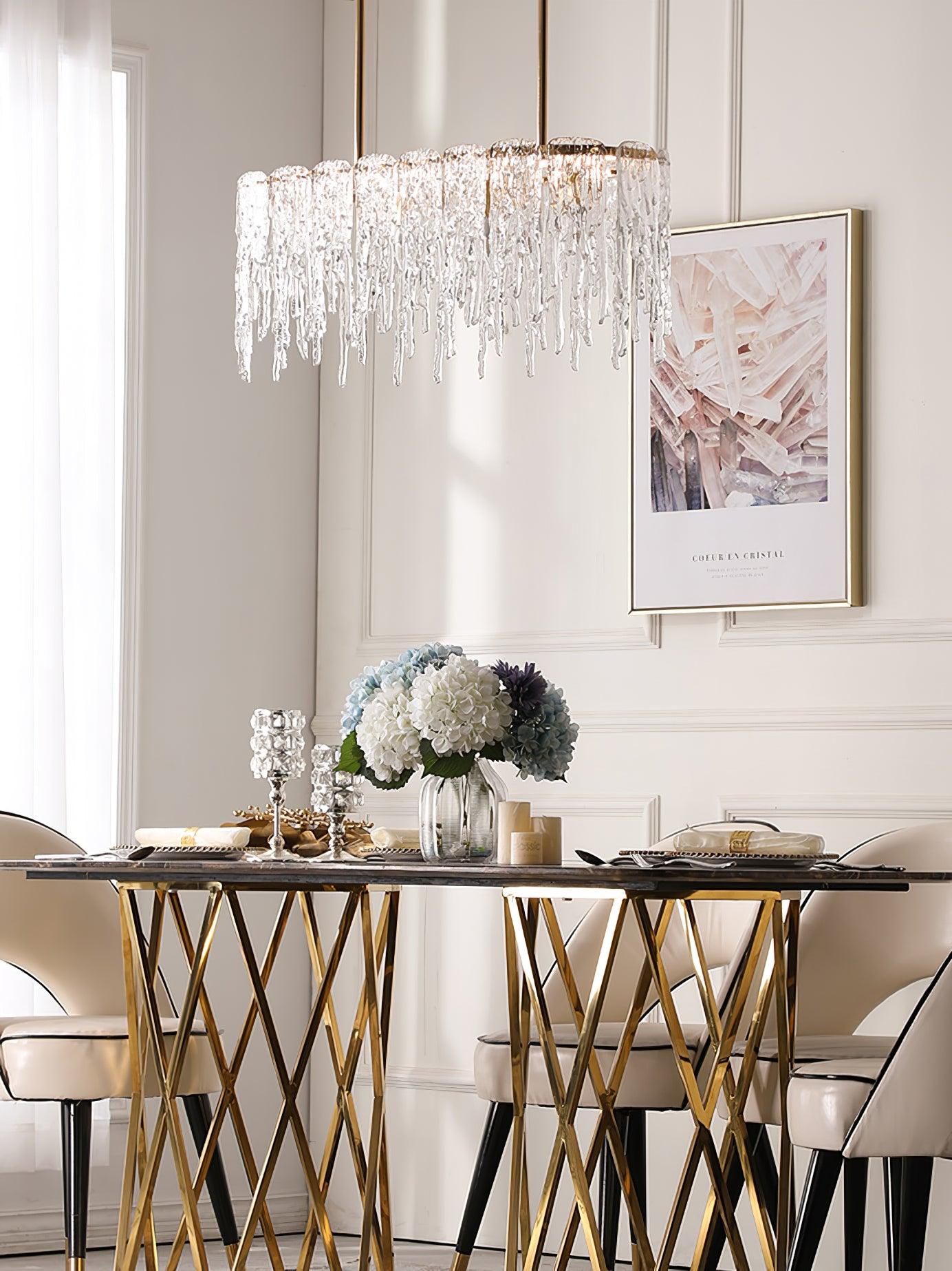 Cathaa Postmodern Luxury Rectangular Icicle Glass Crystal Chandelier - Lamp Outdoor
