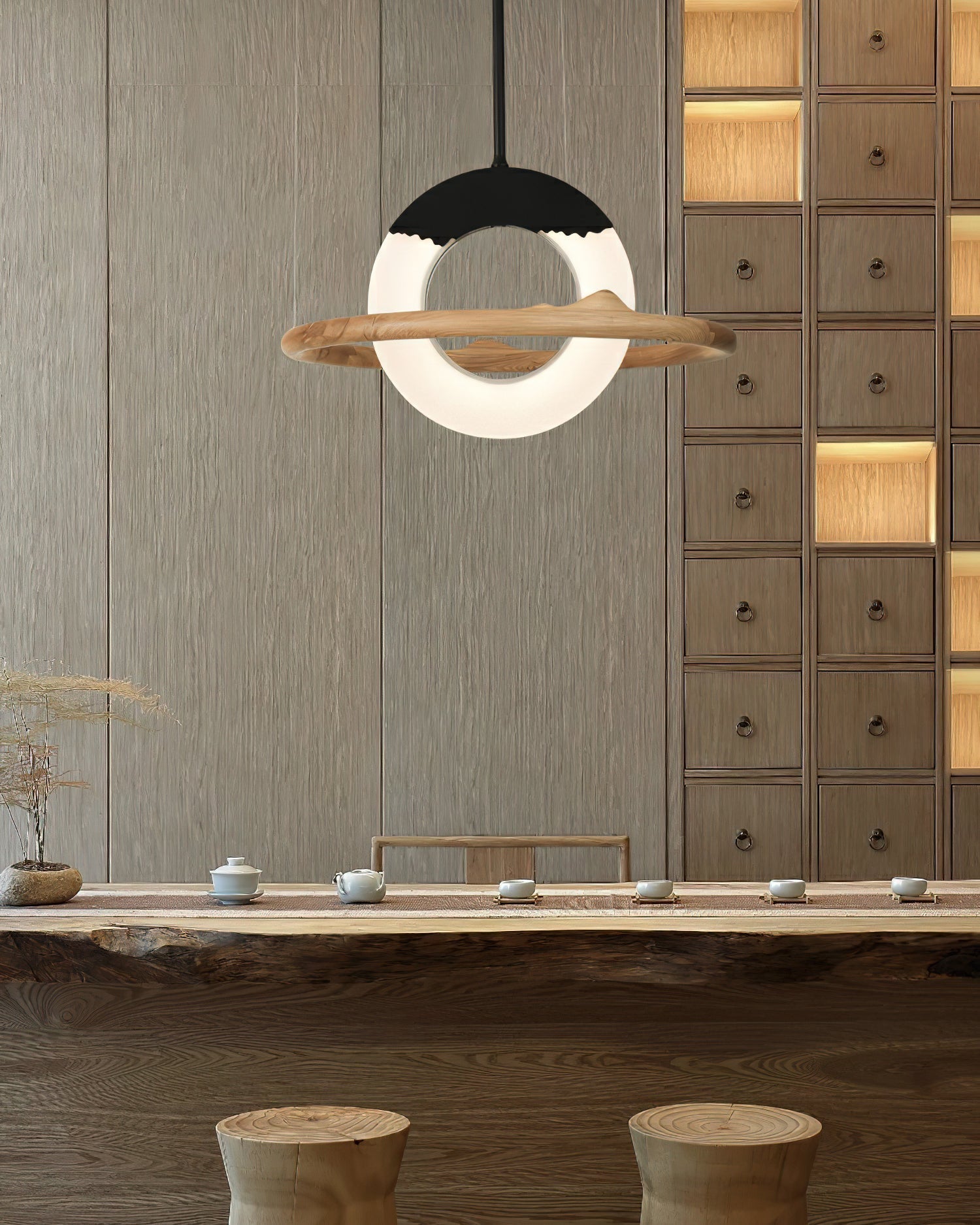 Mytalan Circular Acrylic Wood Pendant Light - Lamp Outdoor