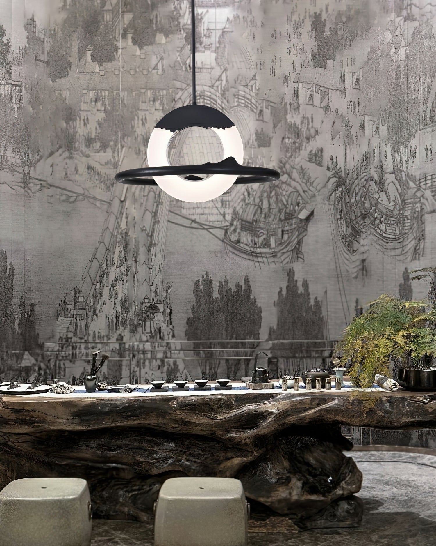 Mytalan Circular Acrylic Wood Pendant Light - Lamp Outdoor